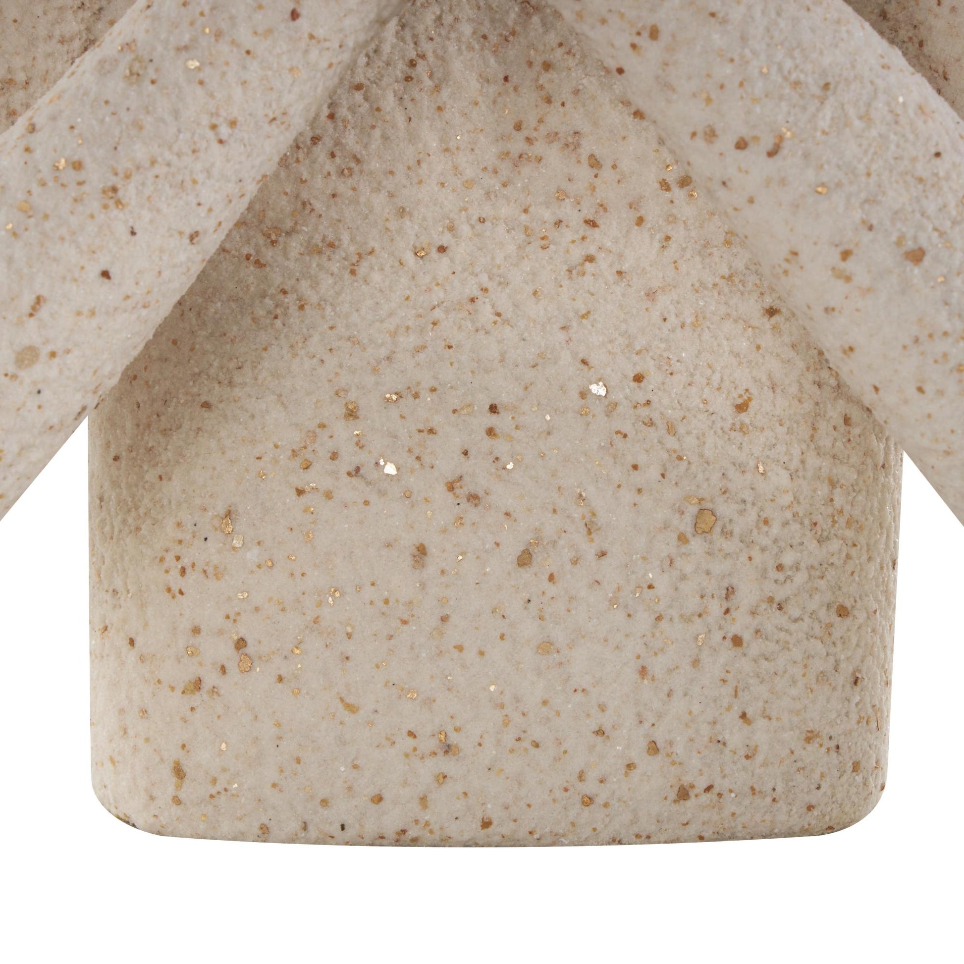 People Cream Polystone Abstract Textured Decorative Sculpture with Clear Glass Ball and Gold Speckles