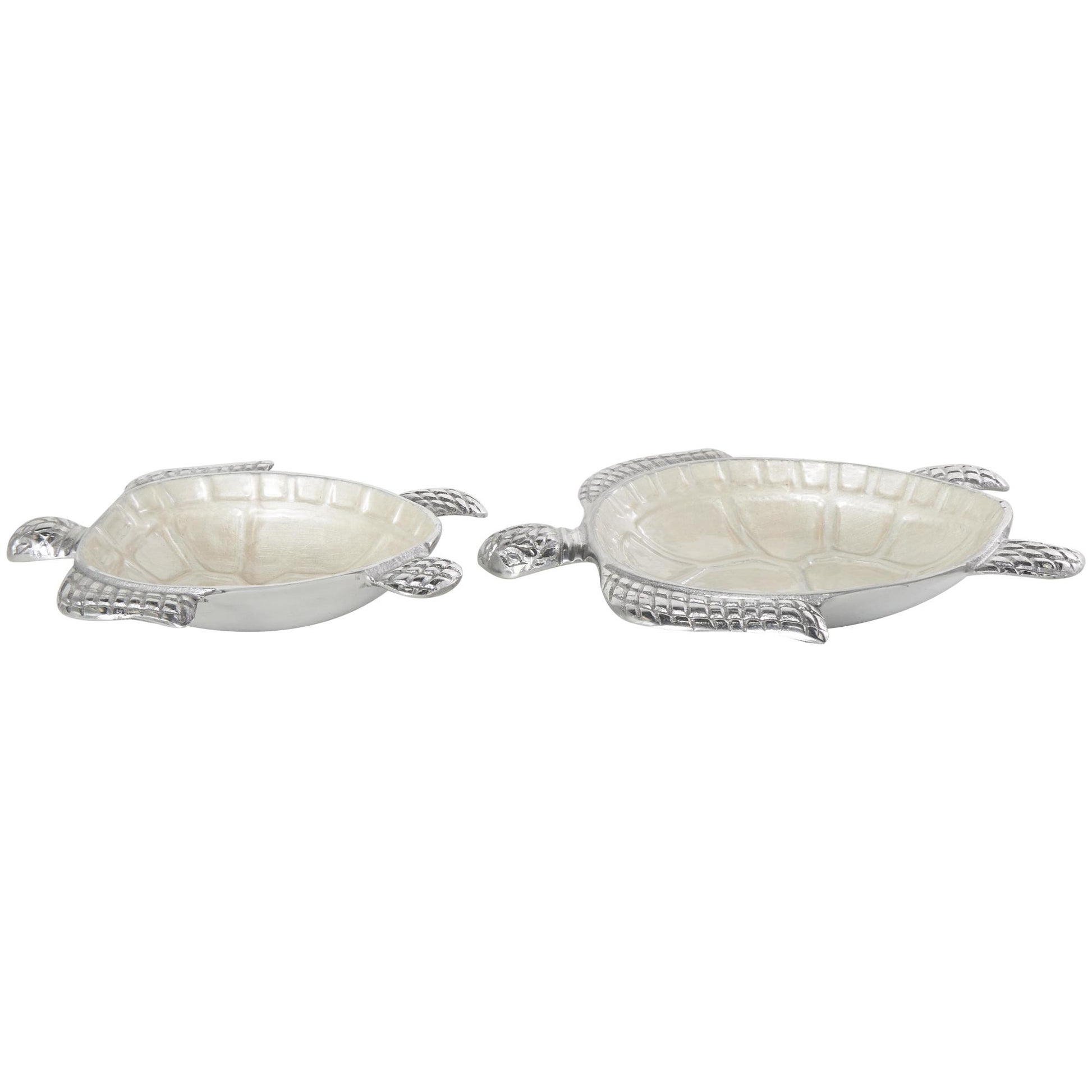 Set of 2 Turtle Aluminum Metal Handmade Enameled Large Decorative Bowl with Silver Metal Exterior