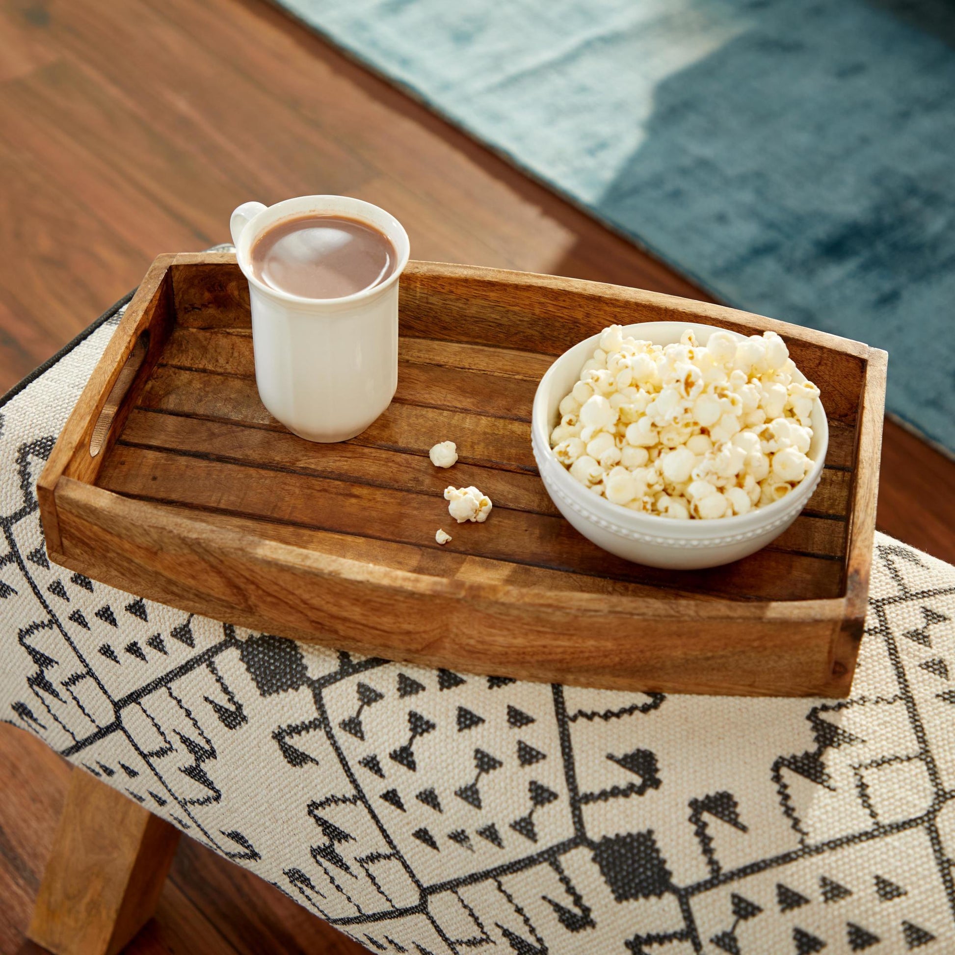 Set of 3 Brown Mango Wood Living Room Decor Tray with Slot Handles