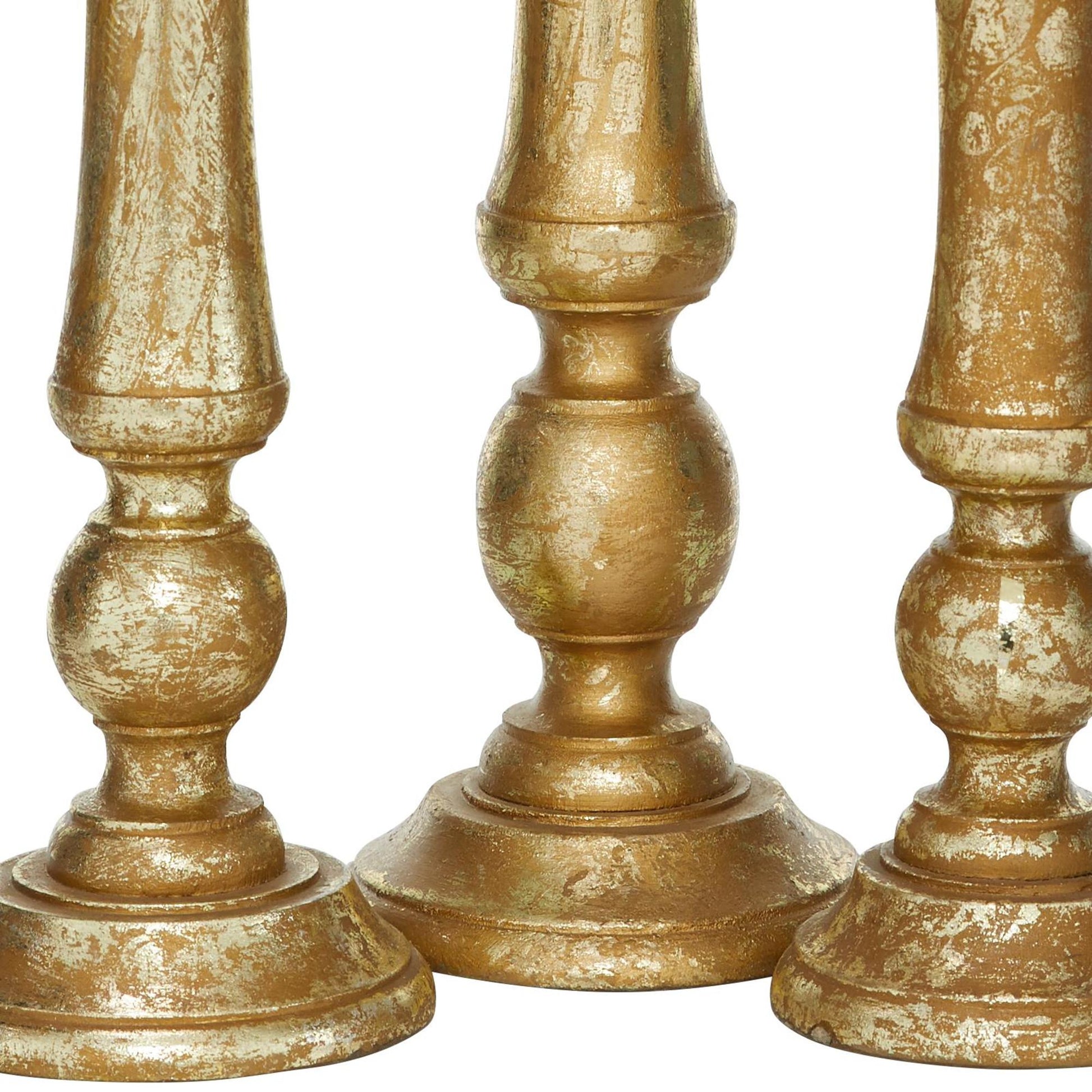Set of 3 Gold Mango Wood Decorative Candle Holder