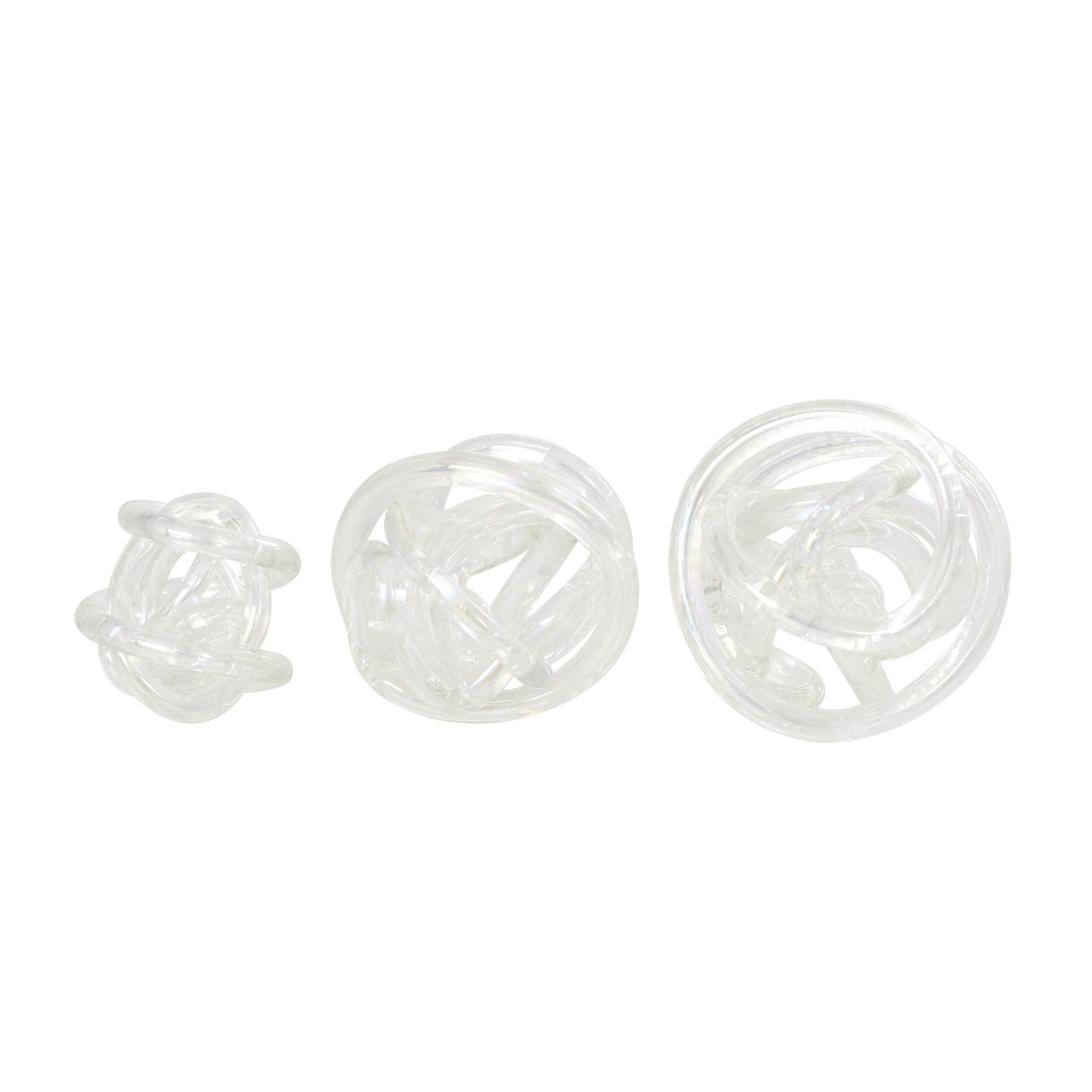 Set of 3 Knot Glass Handmade Knotted Ball Decorative Sculpture