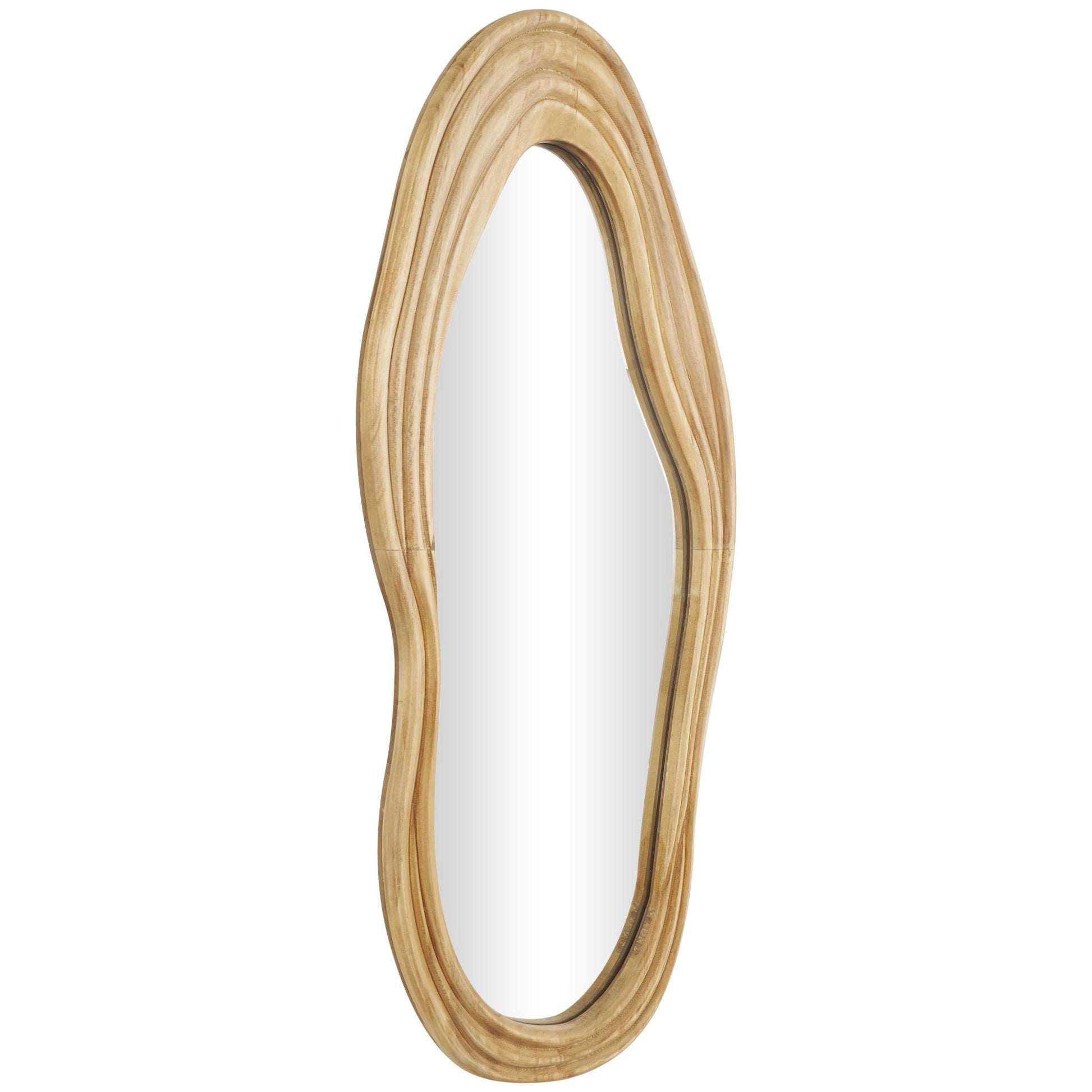 Abstract Brown Wood Wavy Room Wall Mirror with Dimensional Carved Frame