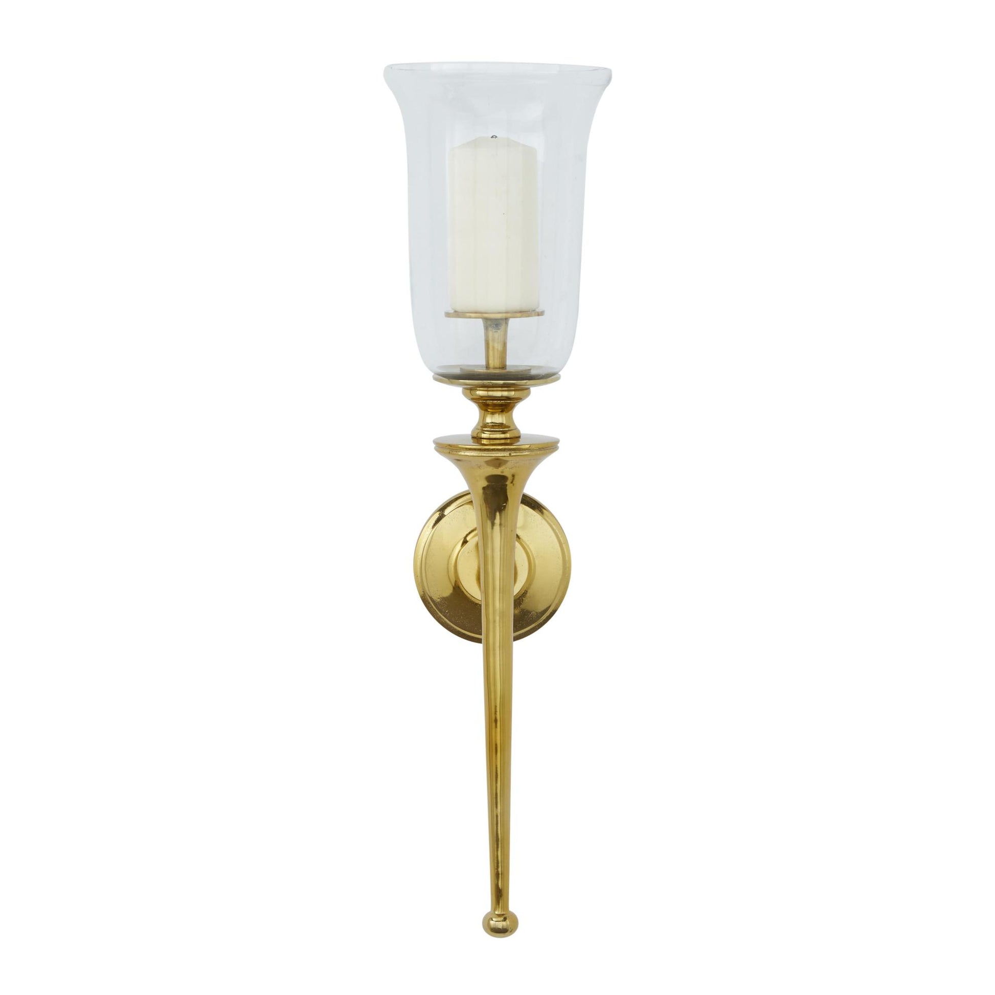 Gold Aluminum Metal Single Candle Indoor Outdoor Wall Sconce with Glass Holder