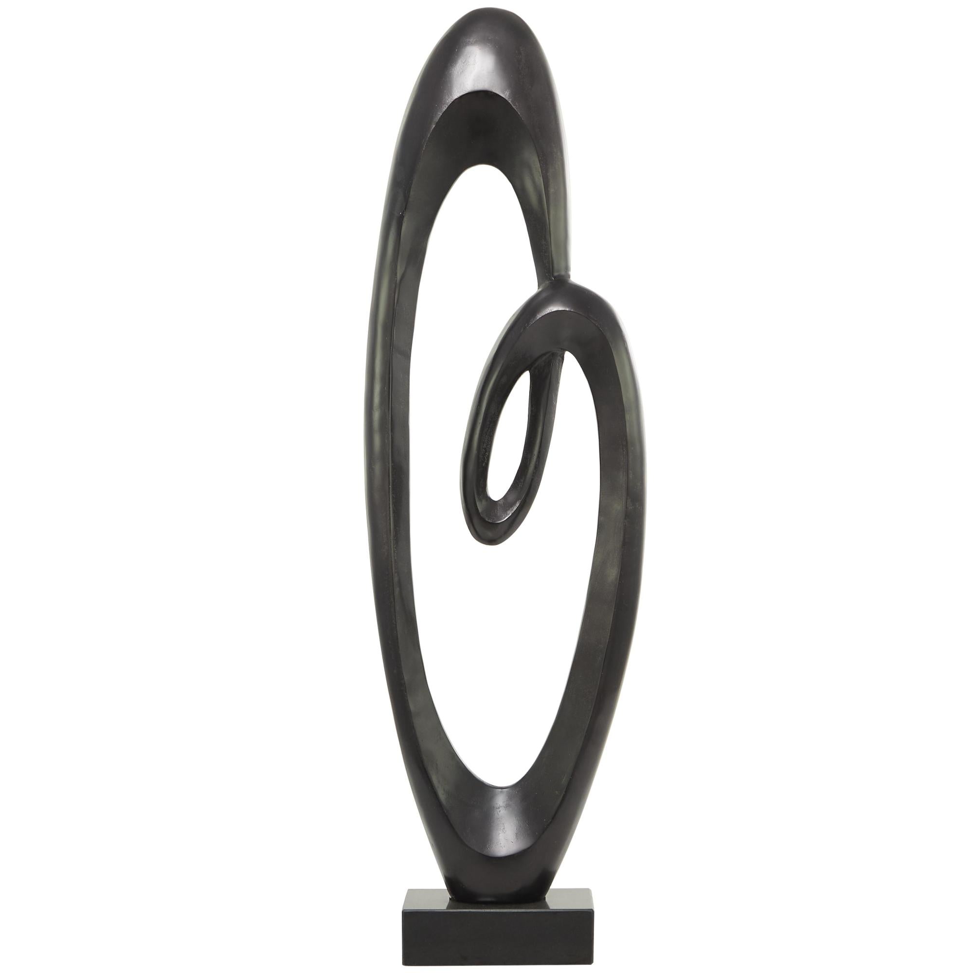Abstract Aluminum Metal Tall Floor Loop Decorative Sculpture with Black Marble Base 16" x 5" x 52"