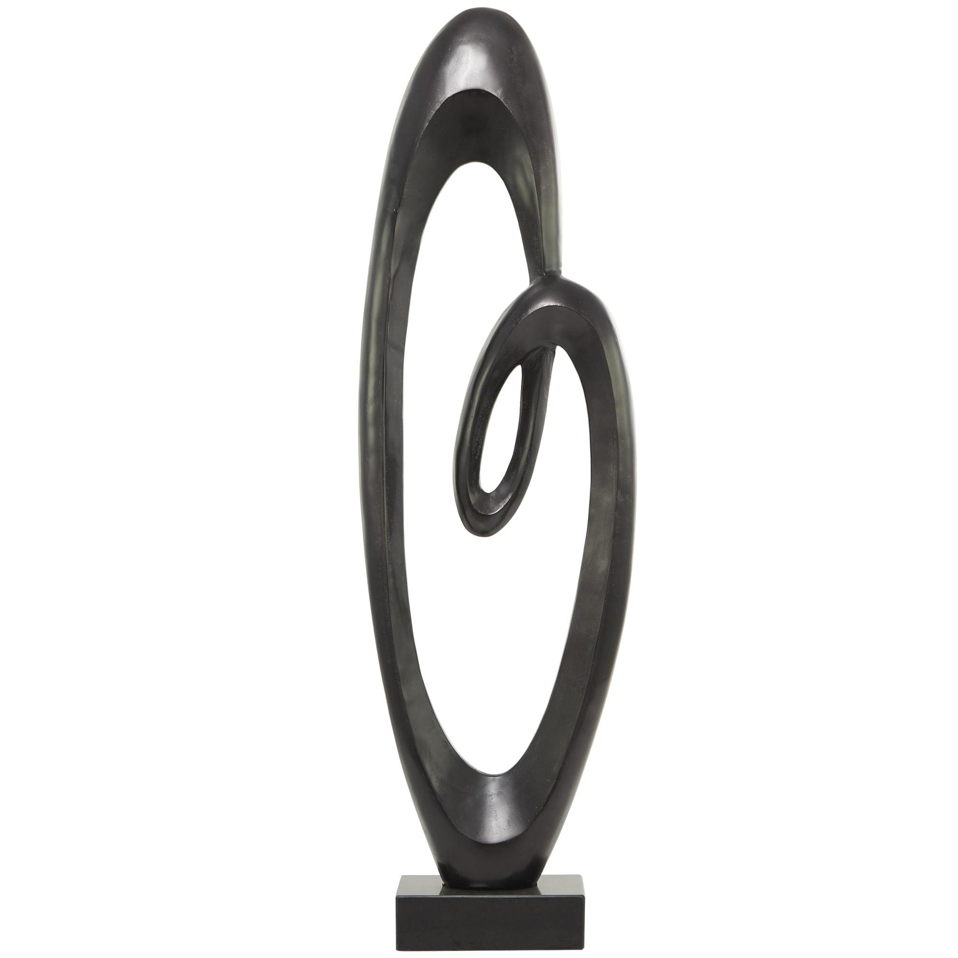 Abstract Aluminum Metal Tall Floor Loop Decorative Sculpture with Black Marble Base 16" x 5" x 52"