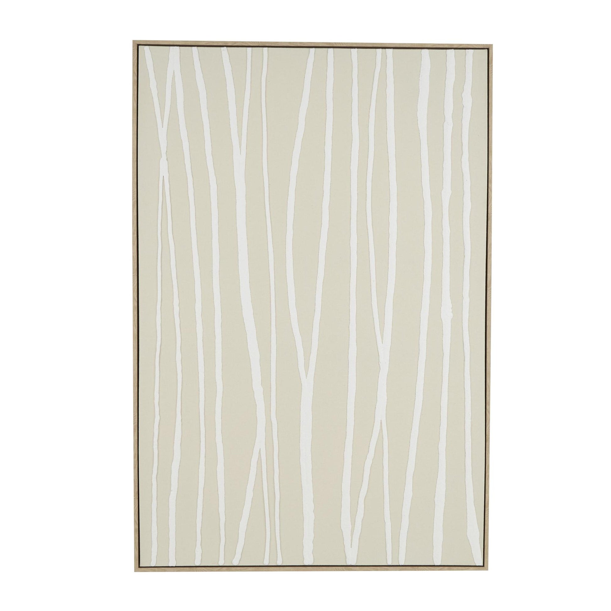 Abstract Beige Wooden Vertical Line Living Room Framed Wall Art with Brown Wooden Frame