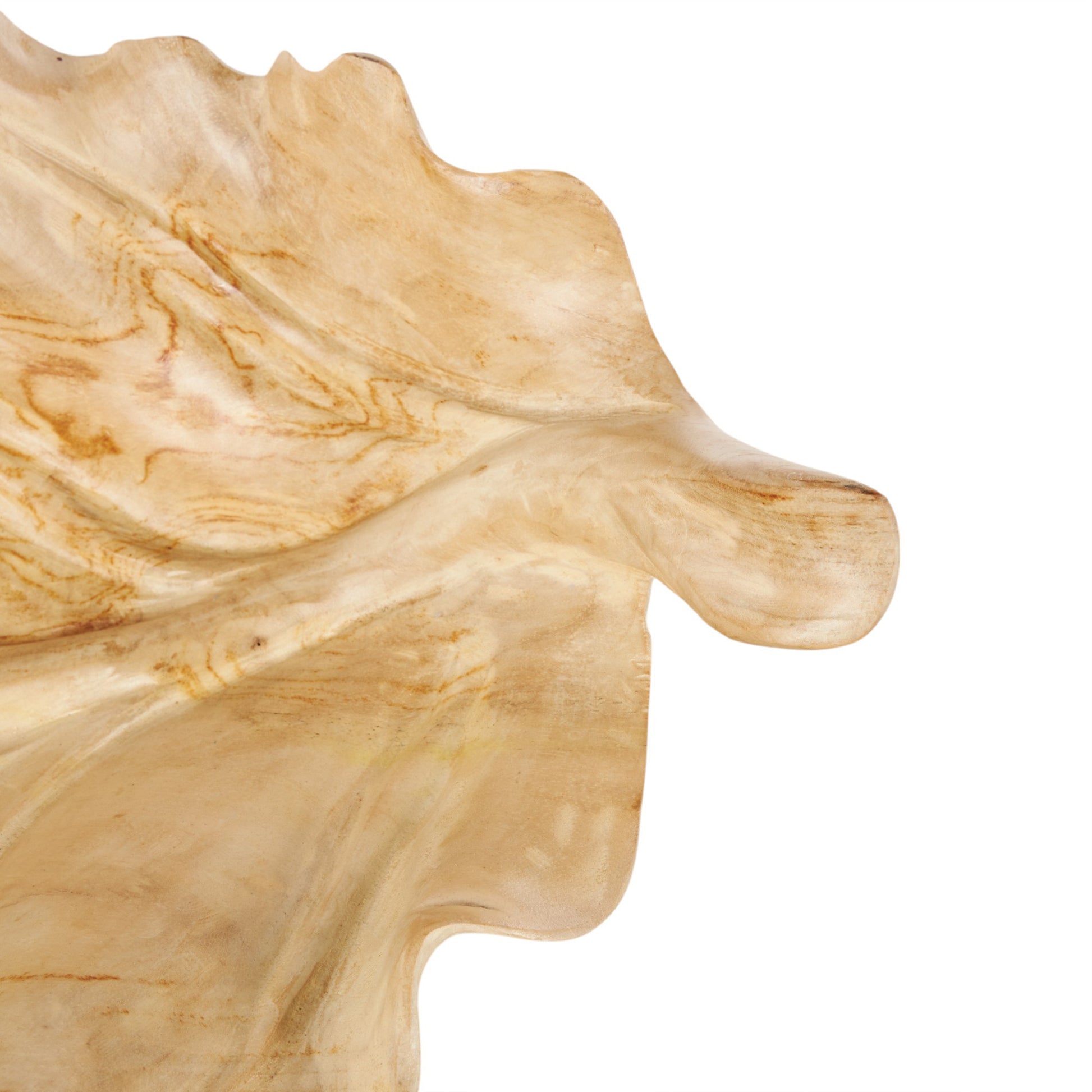 Leaf Light Brown Teak Wood Handmade Carved Living Room Decor Tray