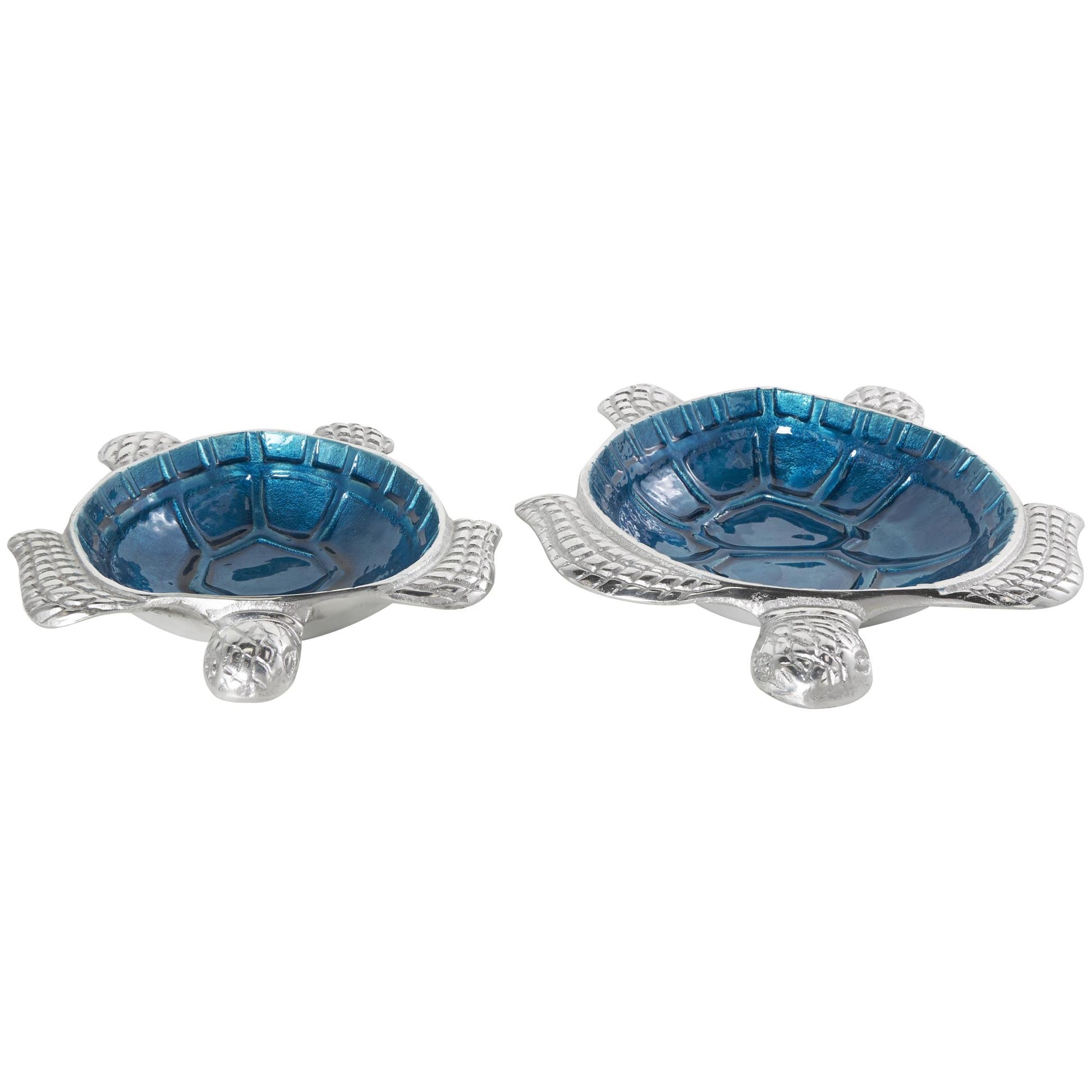 Set of 2 Turtle Aluminum Metal Handmade Enameled Large Decorative Bowl with Silver Metal Exterior