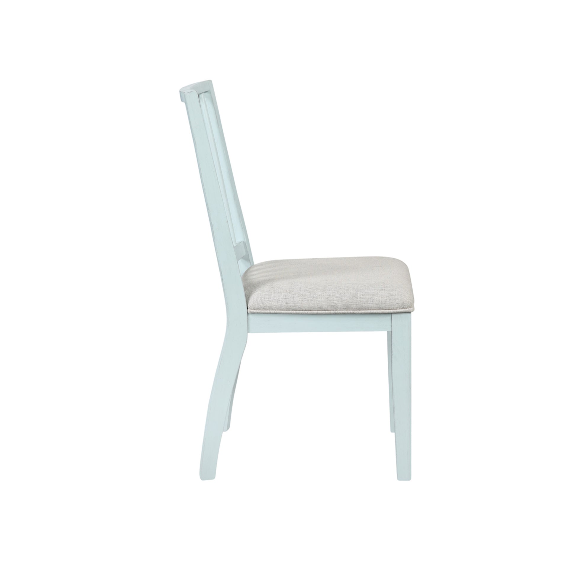 Set of 2 Light Blue Wood Kitchen Dining Chair with Beige Fabric Seat and Slatted Back