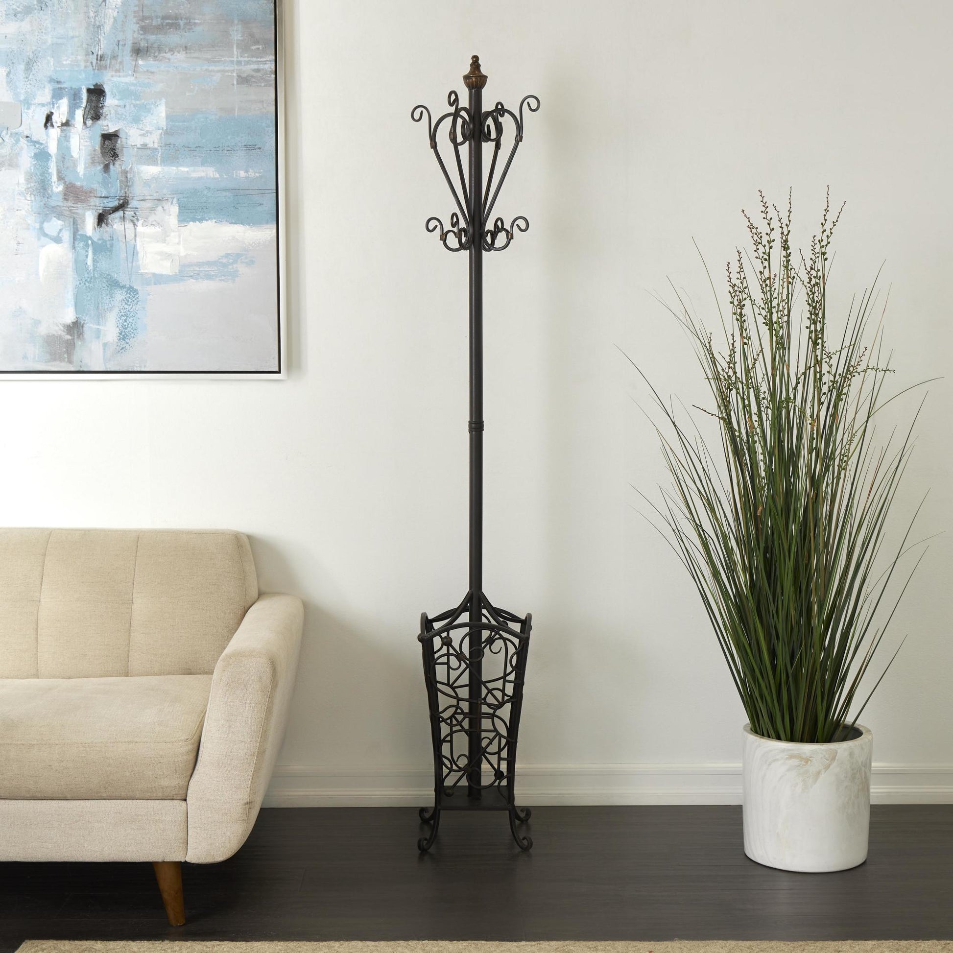 Scroll Black Metal Vintage Style Freestanding Coat Rack with Scroll Designs