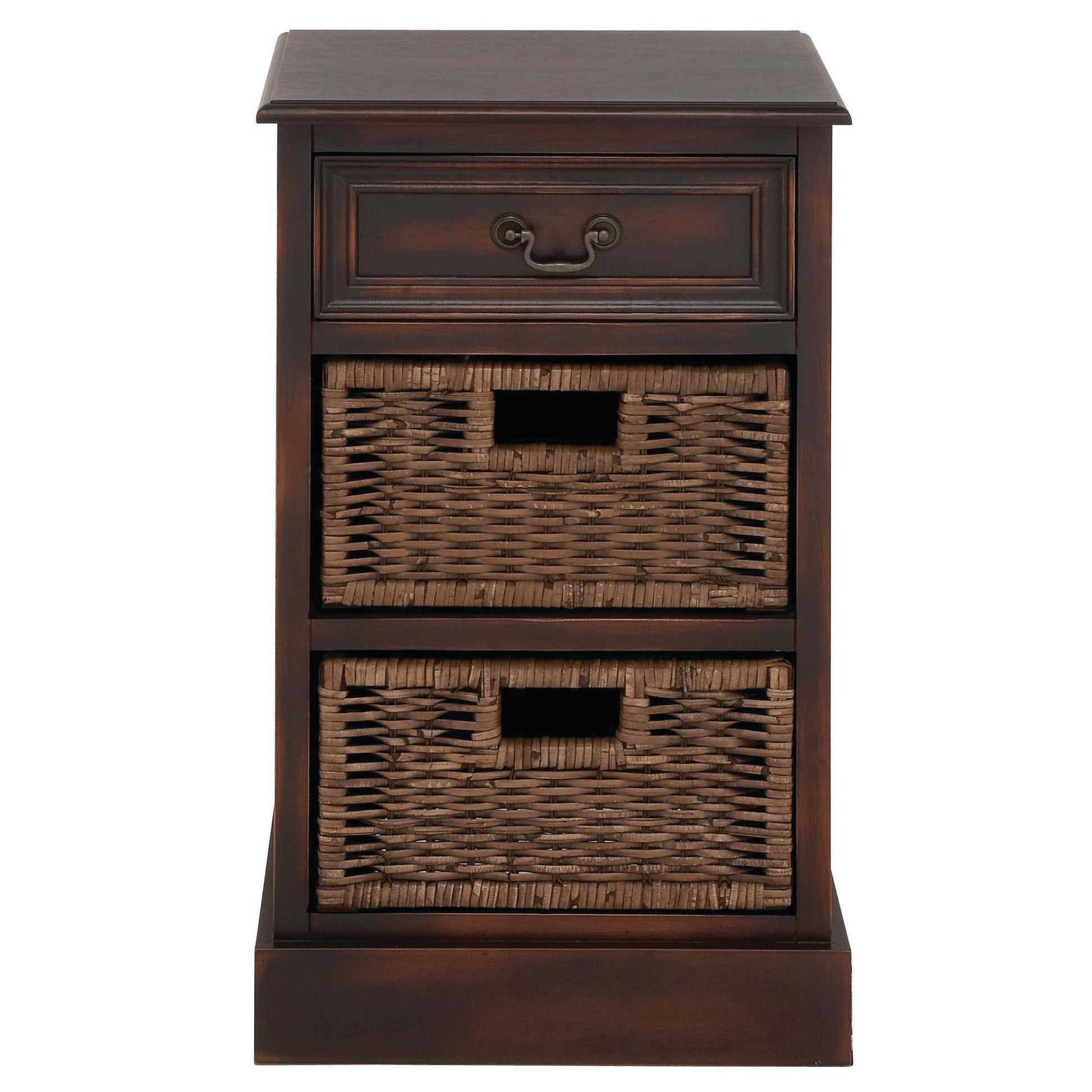 Dark Brown Wood Storage 2 Basket and 1 Drawer Room Storage Unit