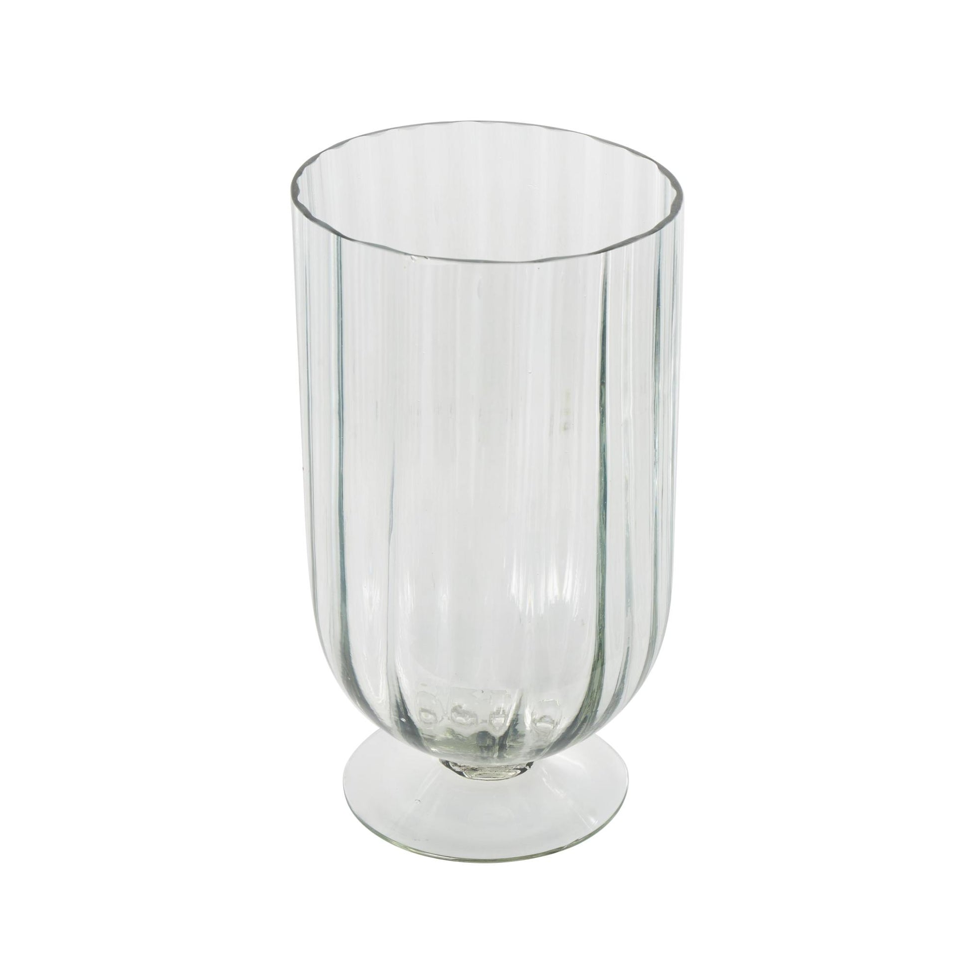 Glass Ribbed Fluted Decorative Candle Holder with Elevated Base 6" x 6" x 11"