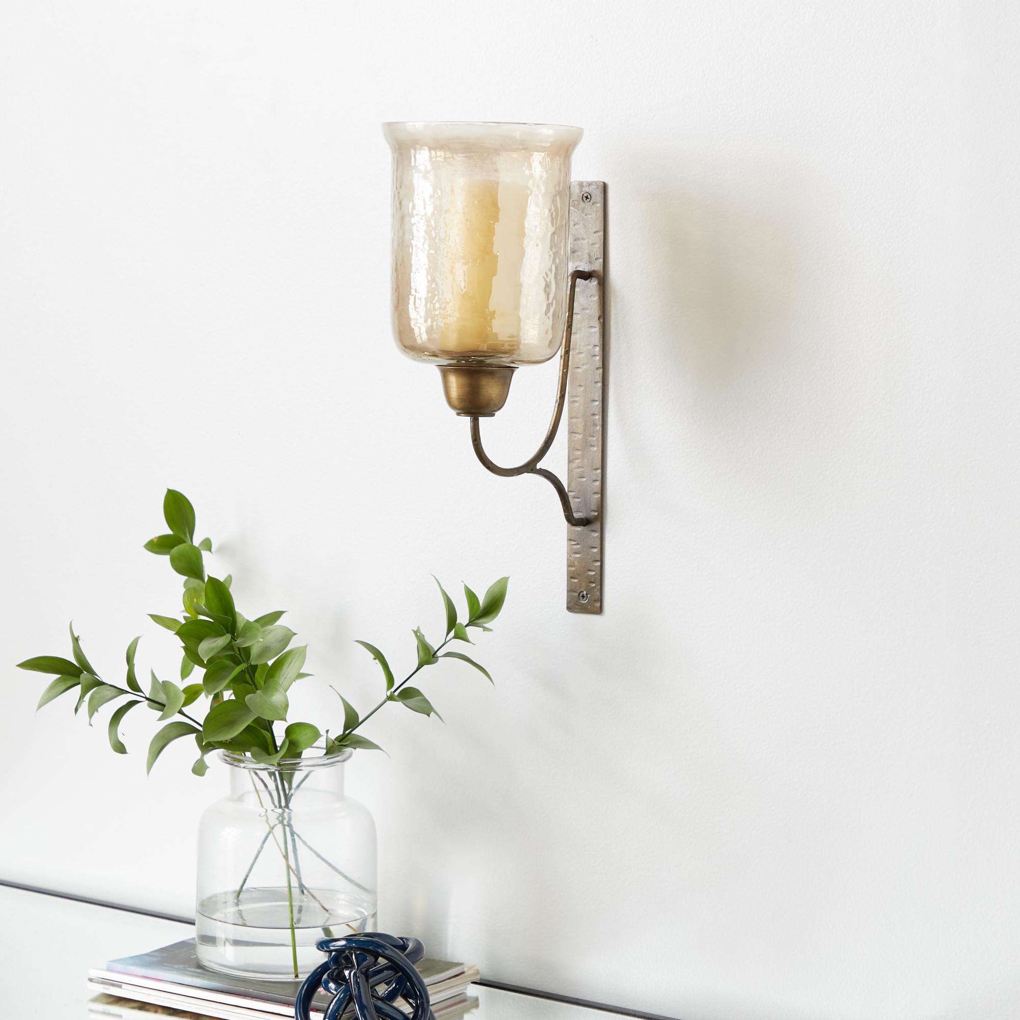 Geometric Bronze Metal Handmade Pillar Indoor Outdoor Wall Sconce with Smoked Glass