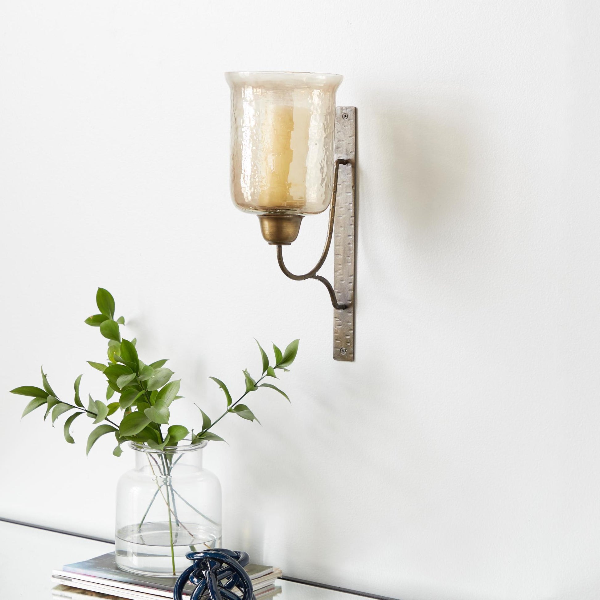 Geometric Bronze Metal Handmade Pillar Indoor Outdoor Wall Sconce with Smoked Glass