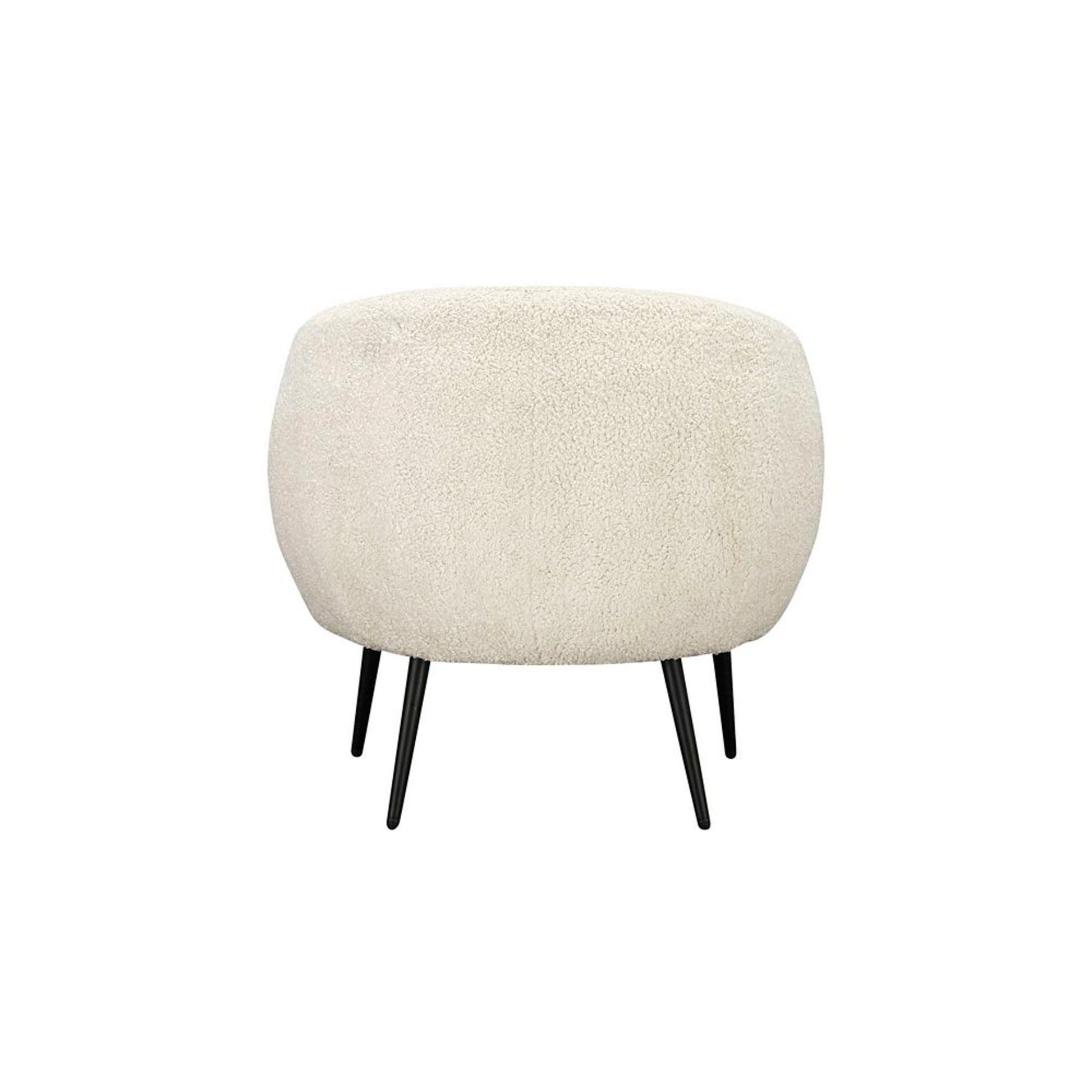 Cream Fabric Round Boucle Living Room Accent Chair with Black Iron Legs