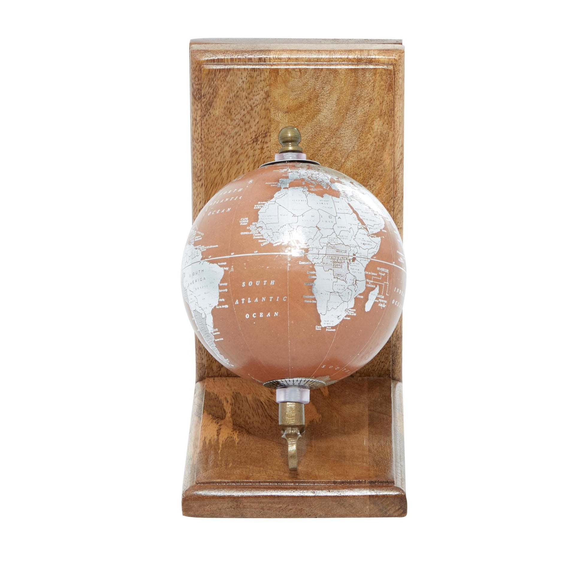 Set of 2 Globe Brown Wood Decorative Bookends