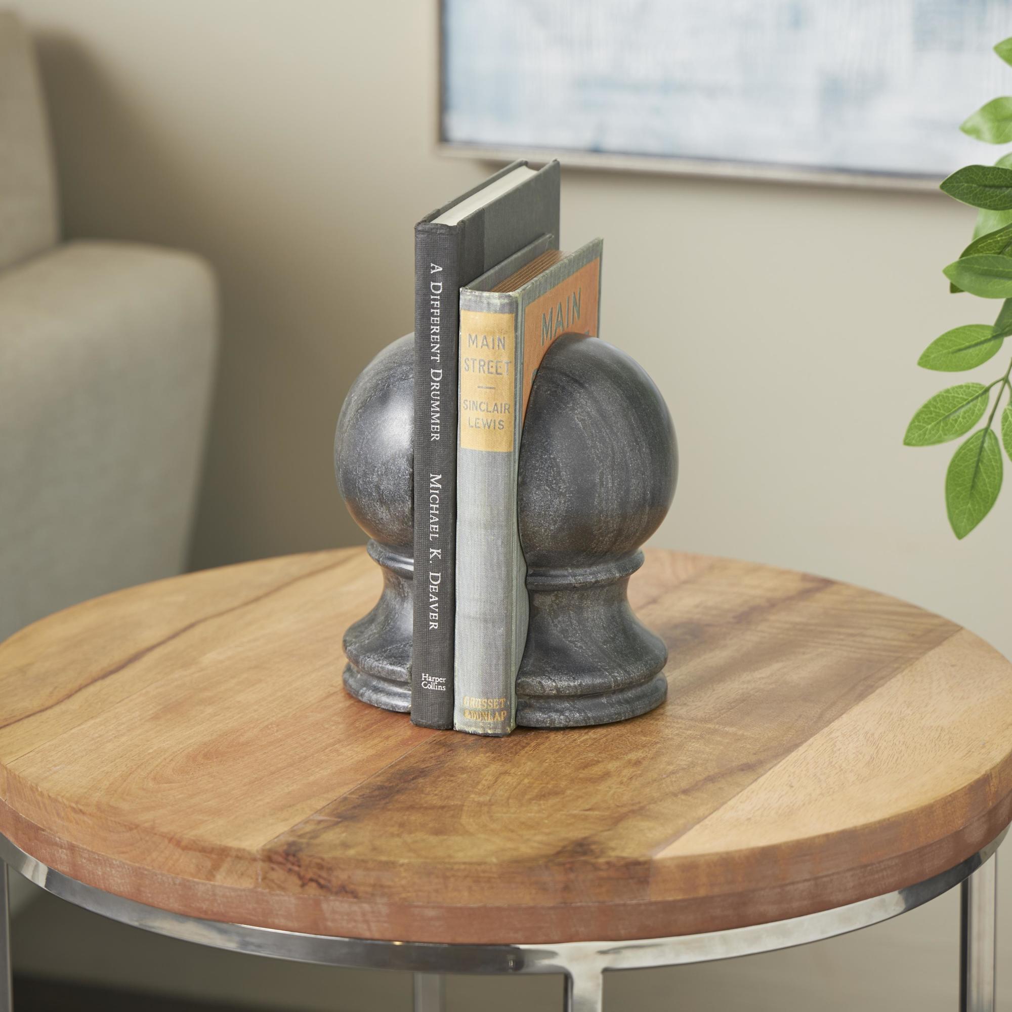Set of 2 Globe Marble Sleek Orb Decorative Bookends
