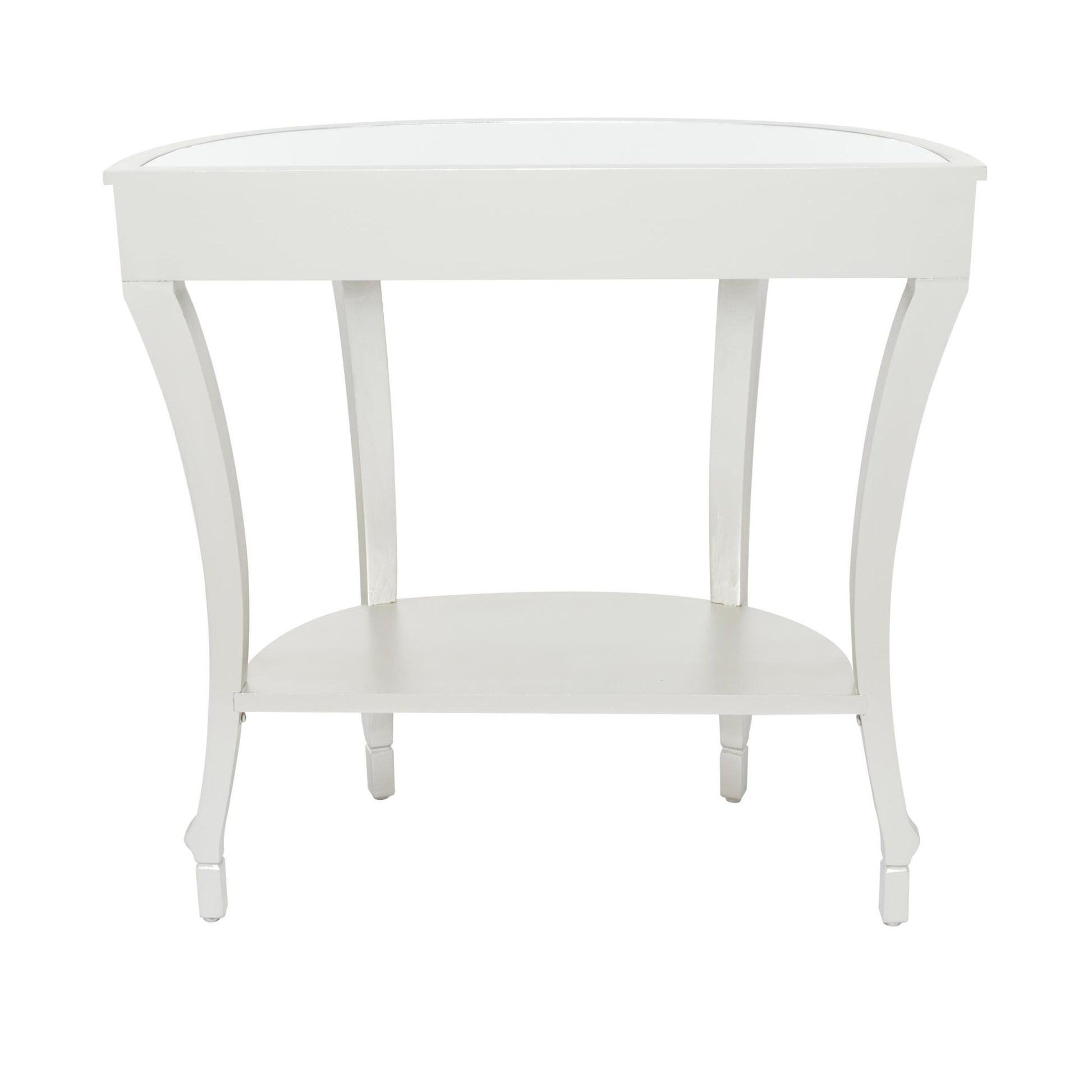 Set of 2 Silver Wood Mirrored Panel Half Moon Living Room Console Table with Mirror