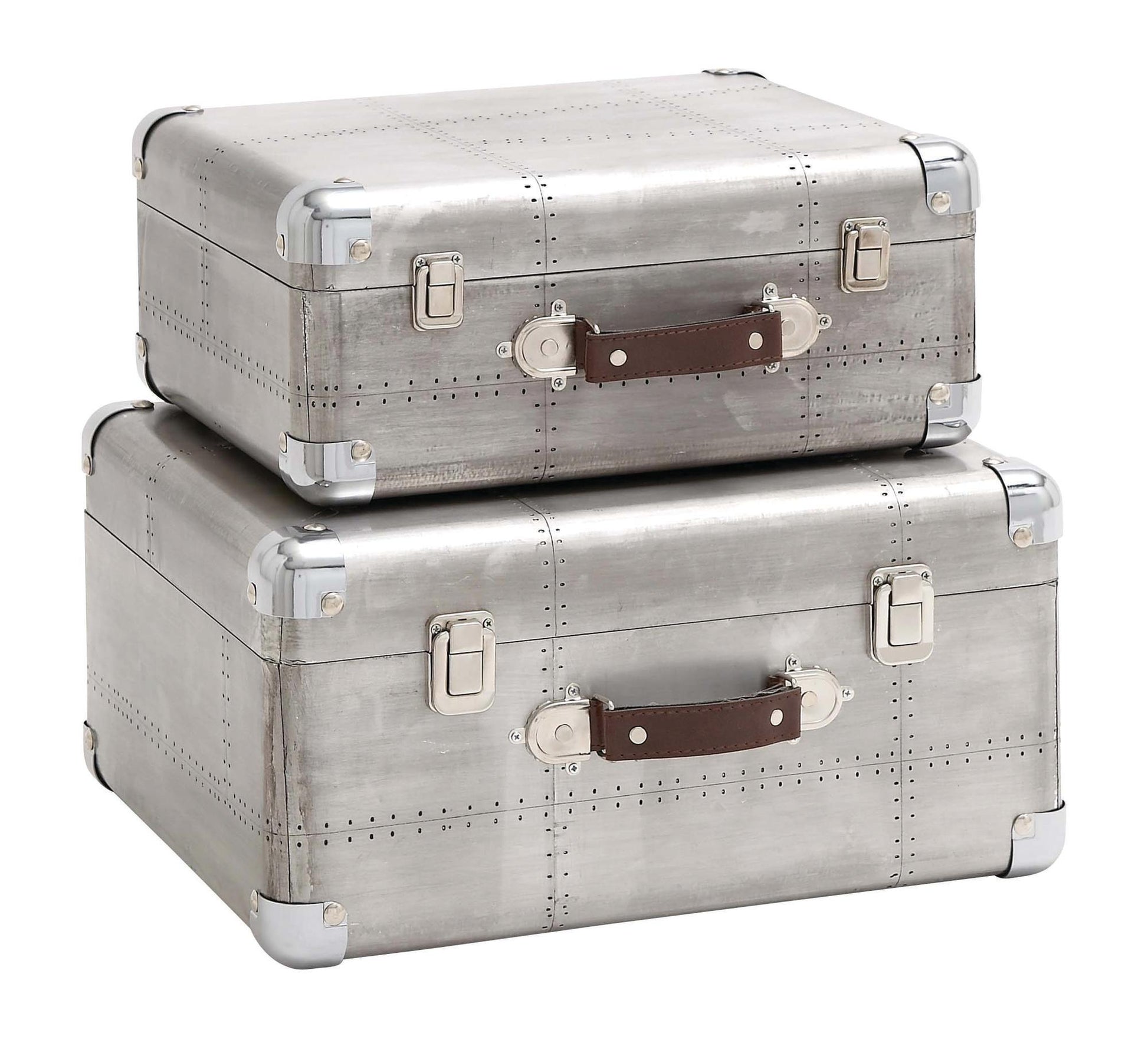 Set of 2 Gray Wooden Decorative Box with Handles