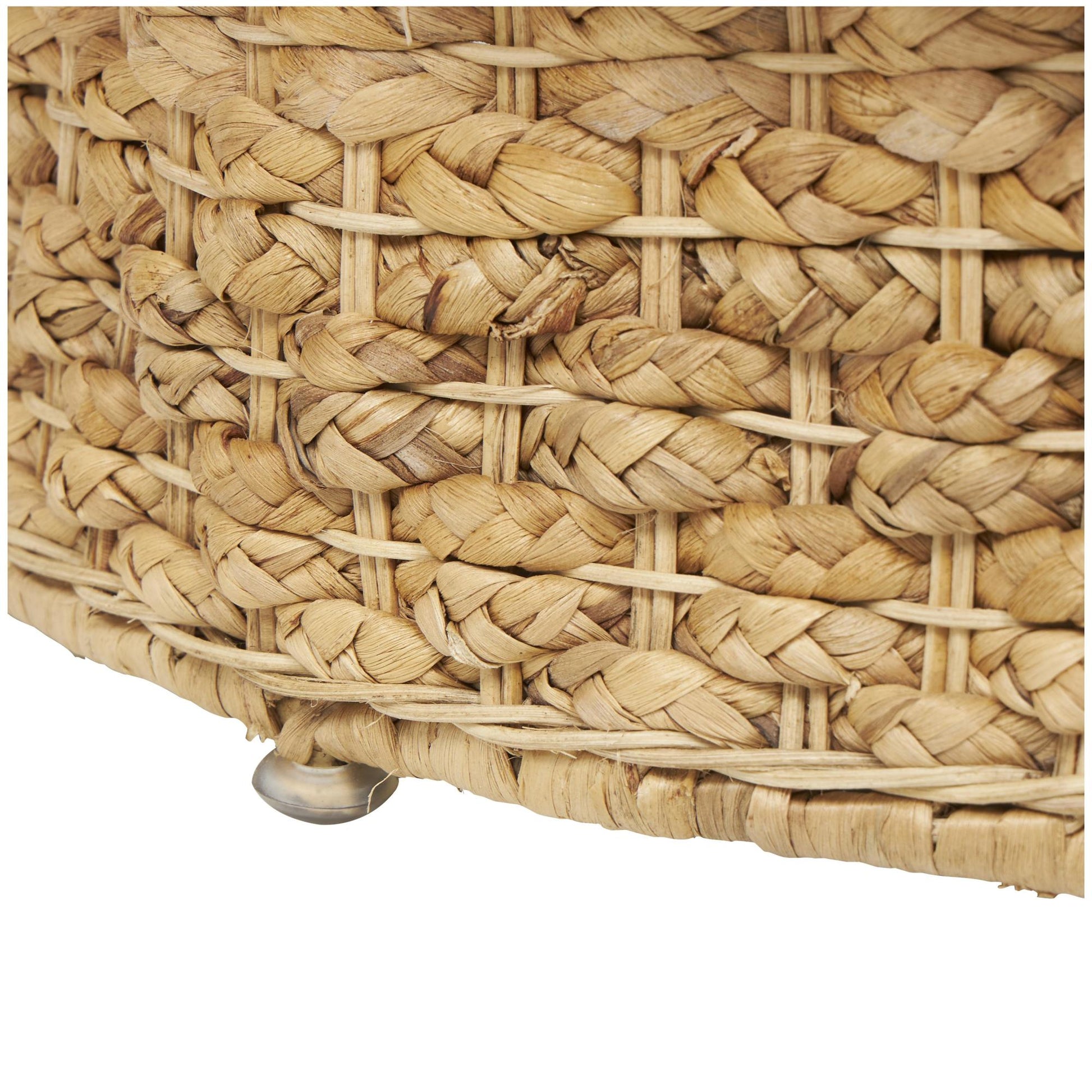 Brown Seagrass Handmade Woven Side End Accent Table with Glass Top