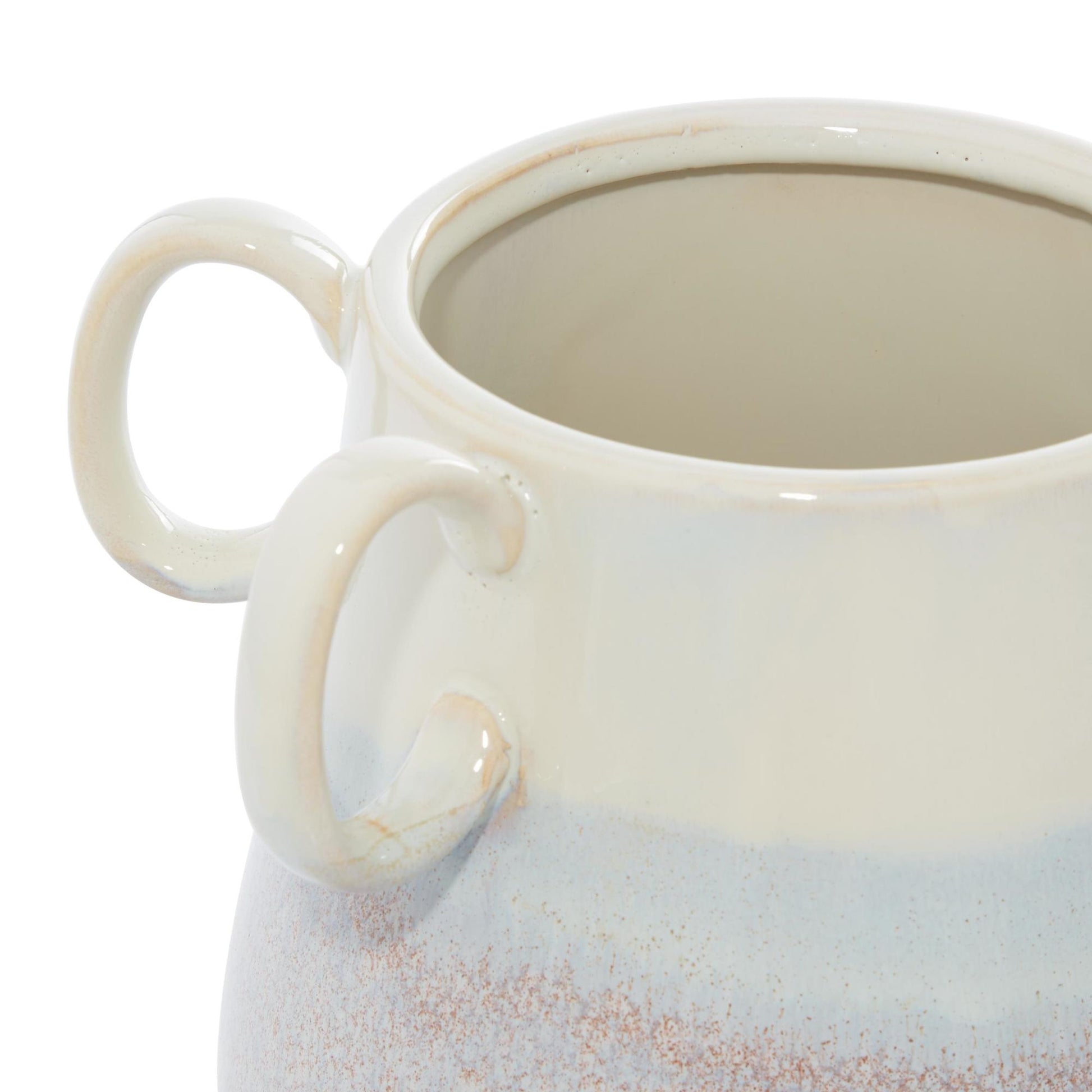 Set of 2 White Ceramic Decorative Vase with Handles