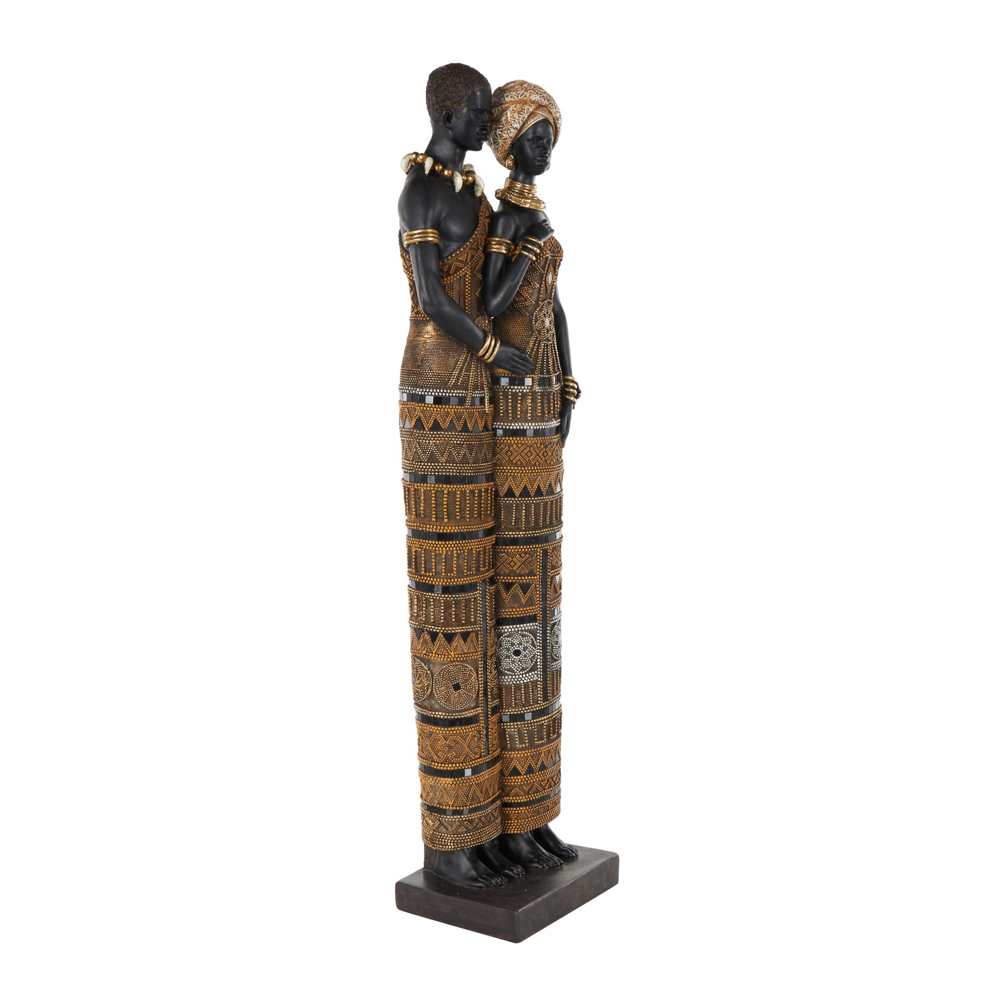 Family Black Resin Tall African Decorative Sculpture with Gold Jewels