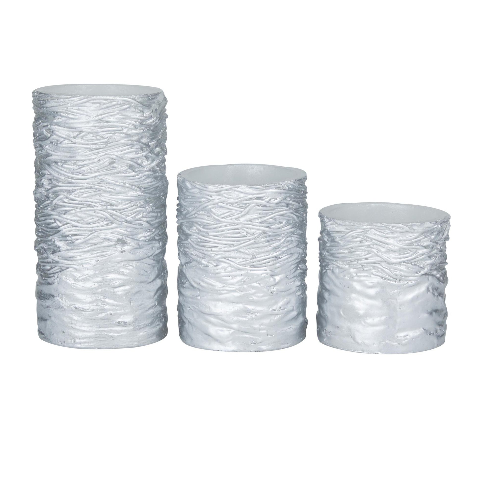 Set of 3 Wax Textured Indoor Outdoor Flameless Candle with Remote Control