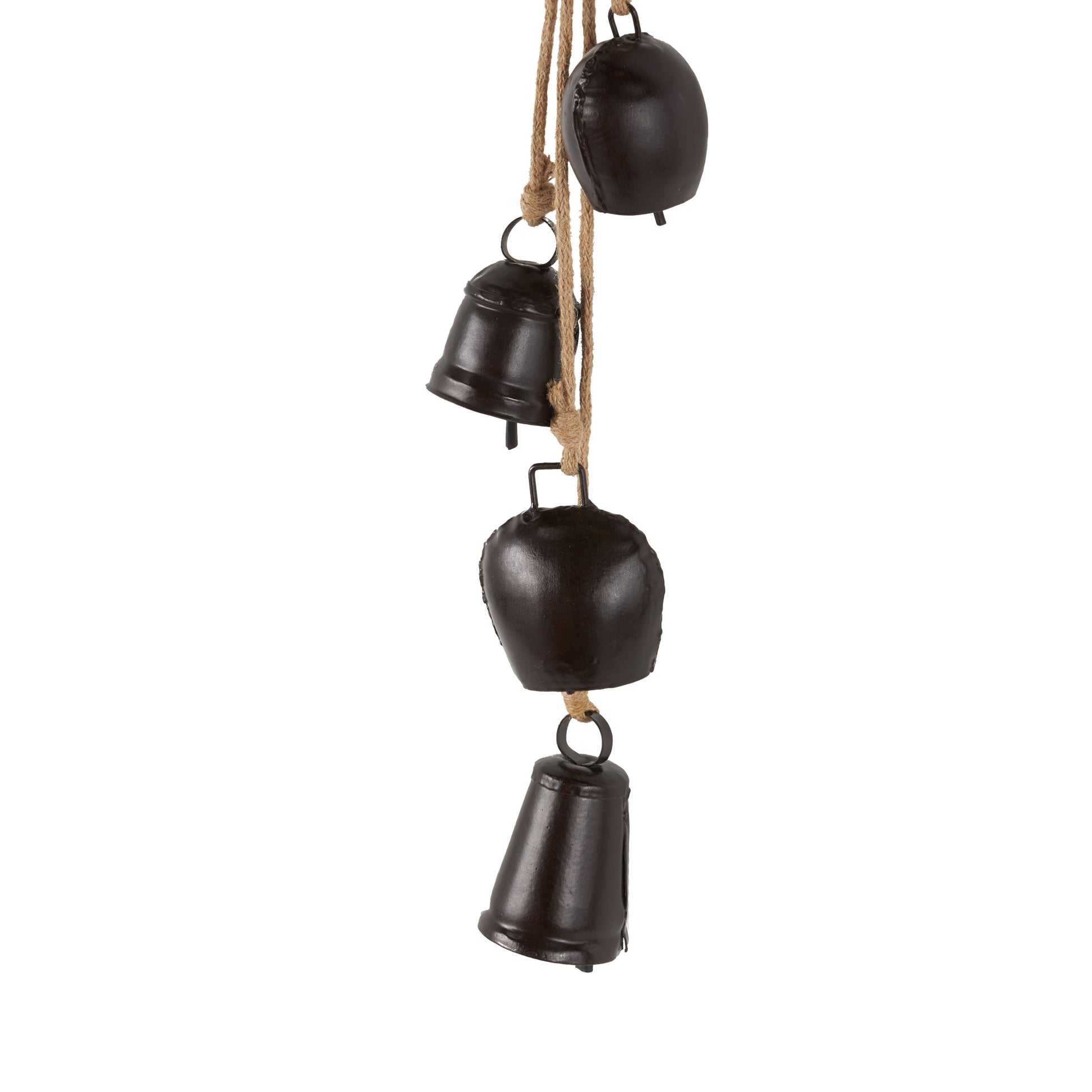 Metal Cascading Cluster Indoor Outdoor Decorative Cow Bells with Jute Hanging Rope