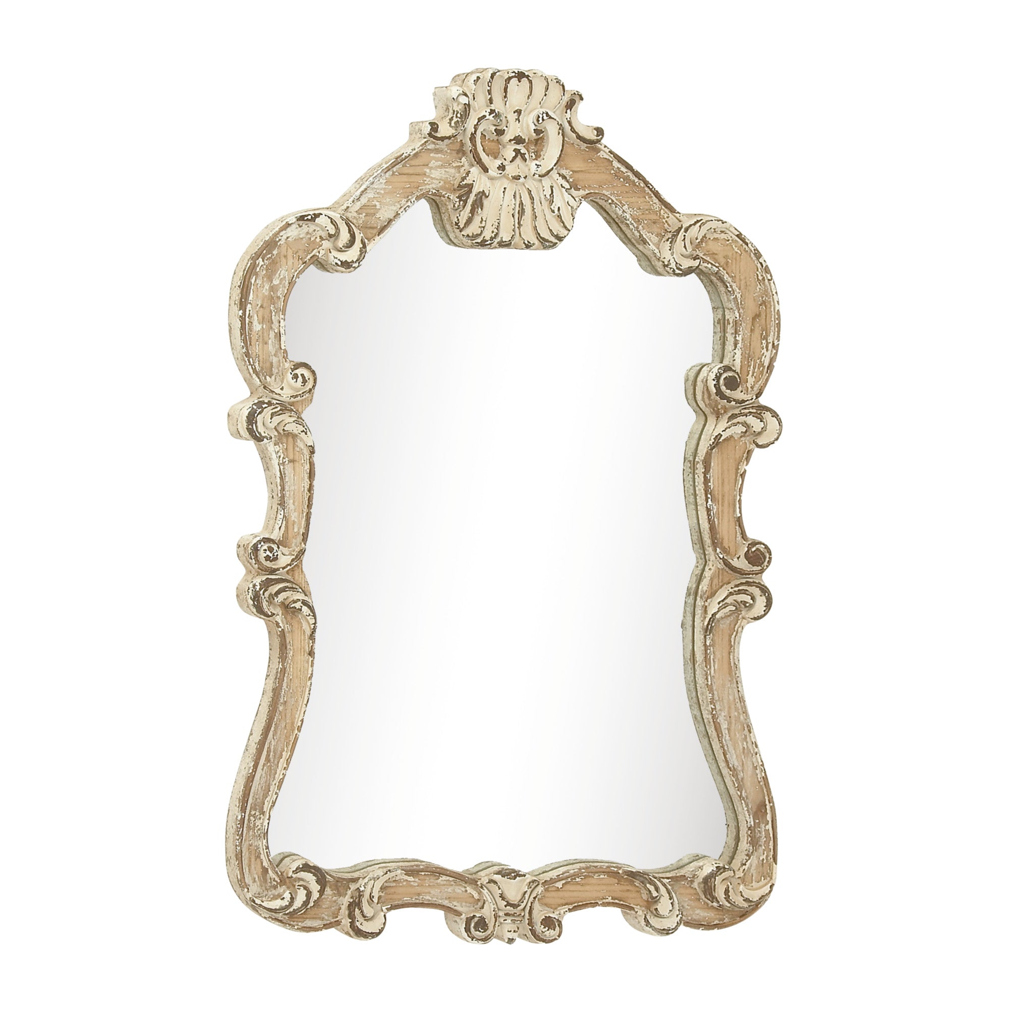 Scroll Cream Wood Distressed Vintage Carved Acanthus Room Wall Mirror