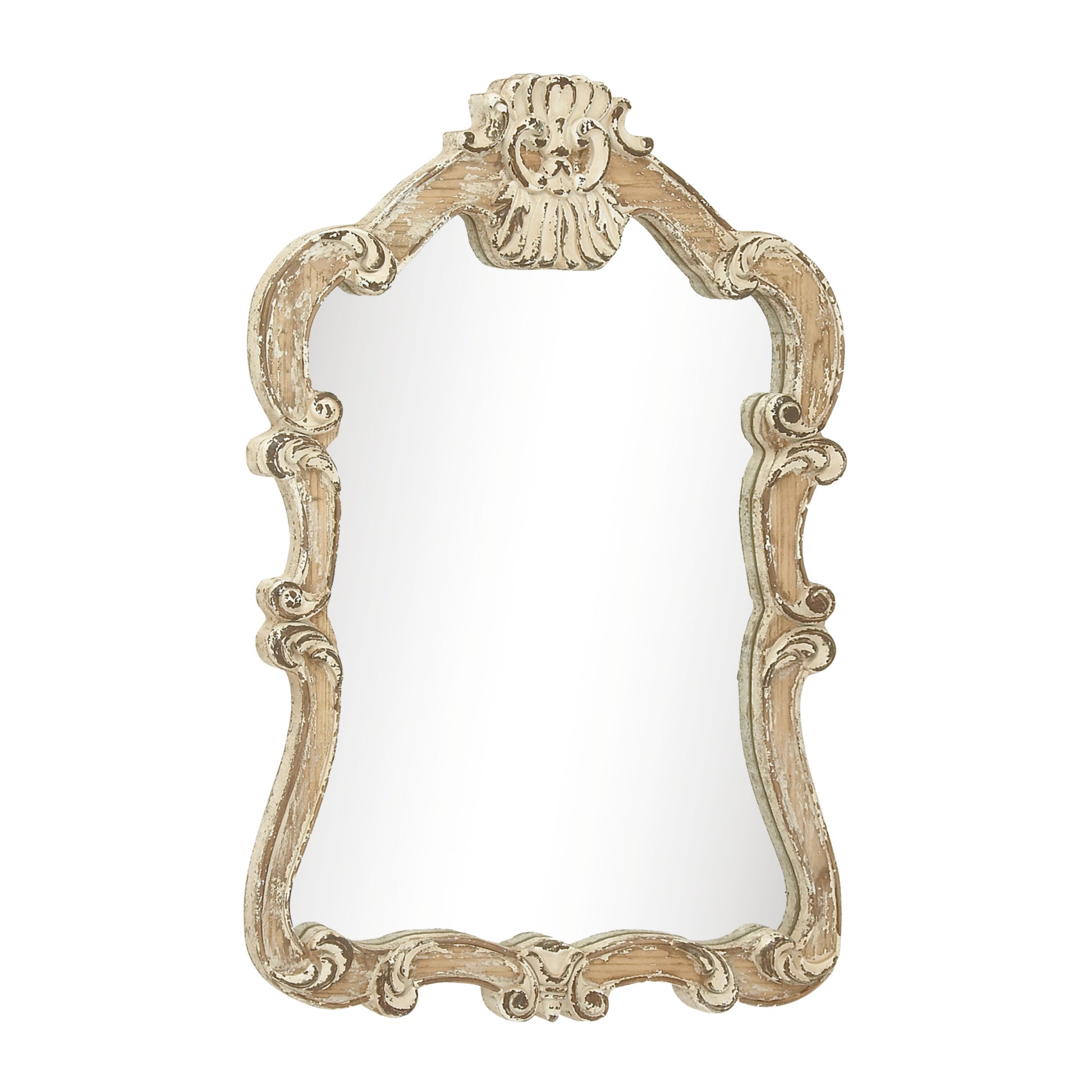 Scroll Cream Wood Distressed Vintage Carved Acanthus Room Wall Mirror