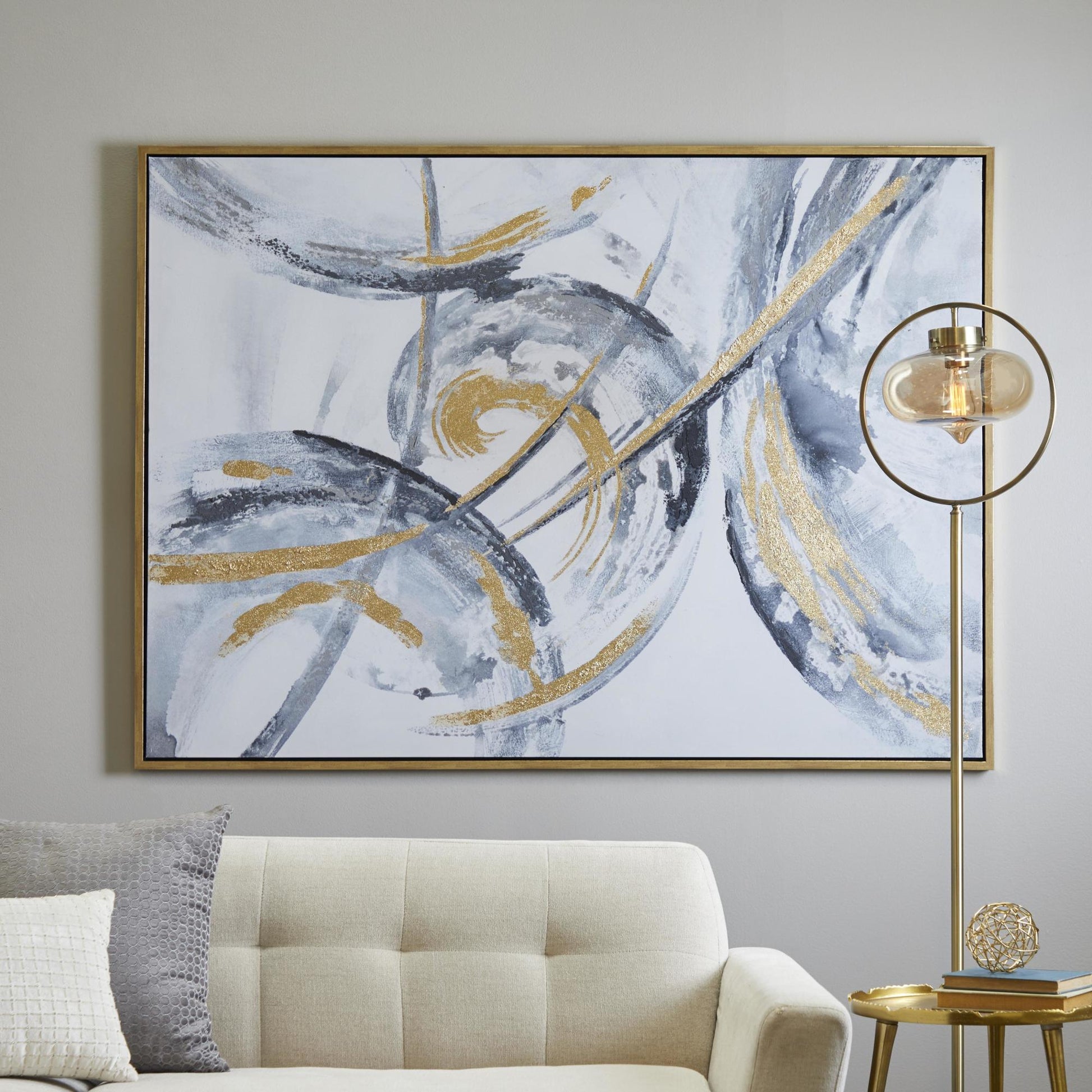 CosmoLiving by Cosmopolitan Abstract Gold Canvas Living Room Framed Wall Art with Gold Frame