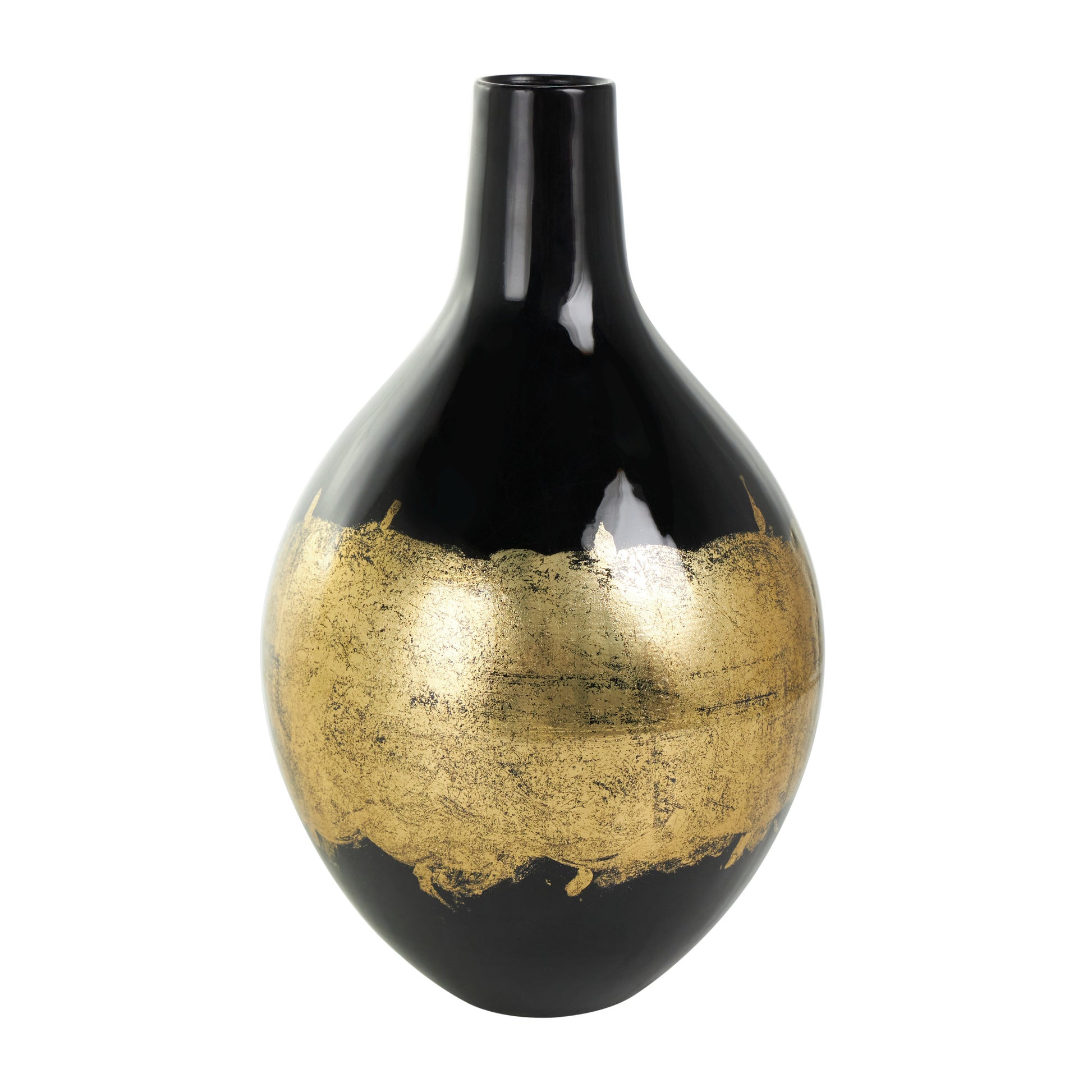 Black Metal Abstract Decorative Vase with Gold Detailing