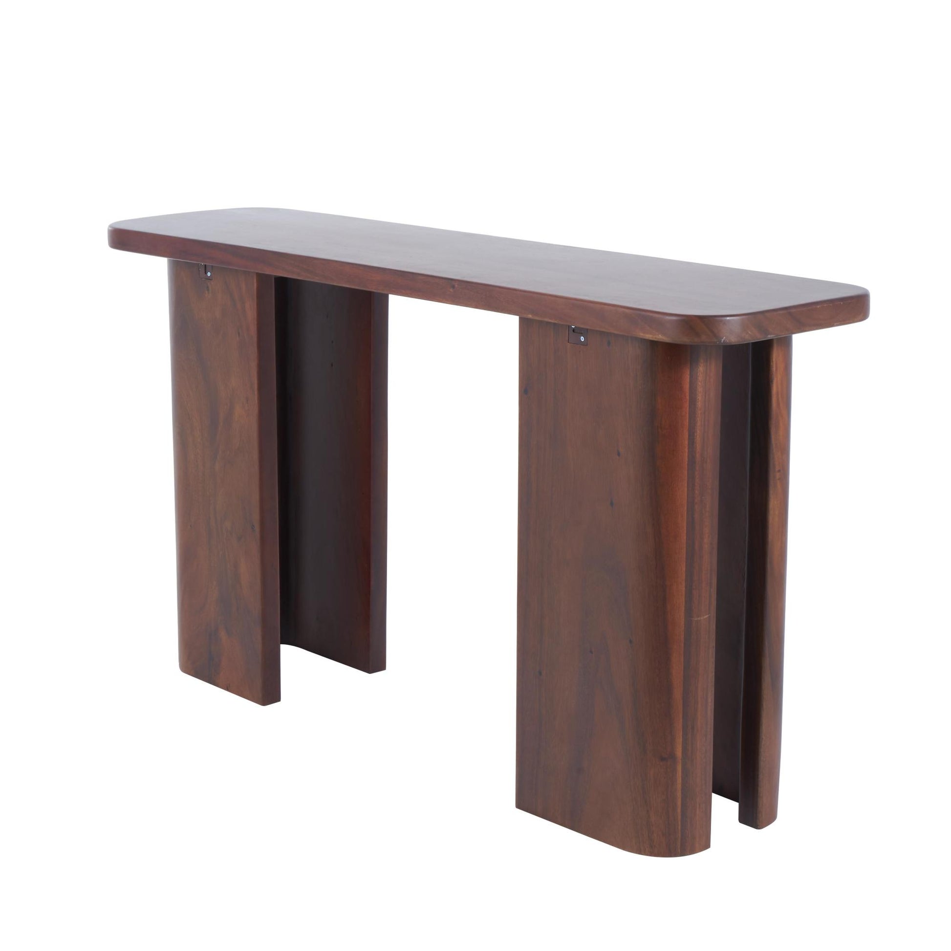 Dark Brown Wood Rectangular Living Room Console Table with Curved Legs Panels