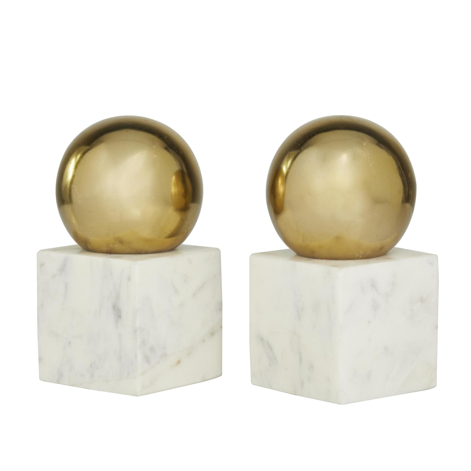 CosmoLiving by Cosmopolitan Set of 2 Marble 7 lbs Decorative Bookends with Silver Aluminum Orb