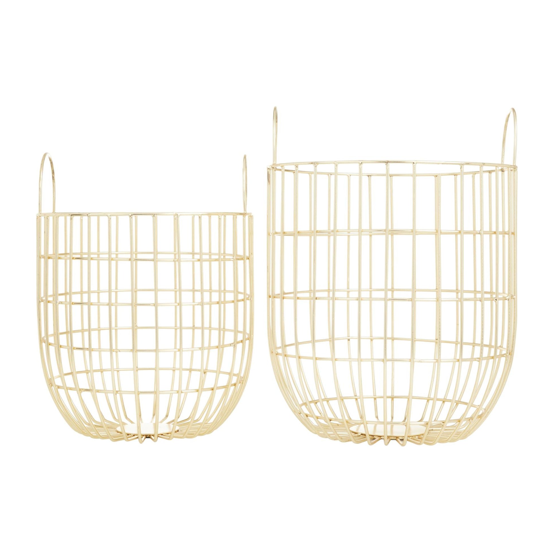 Set of 2 Metal Decorative and Functional Storage Basket with Arched Handles Set of 2 13", 11"W
