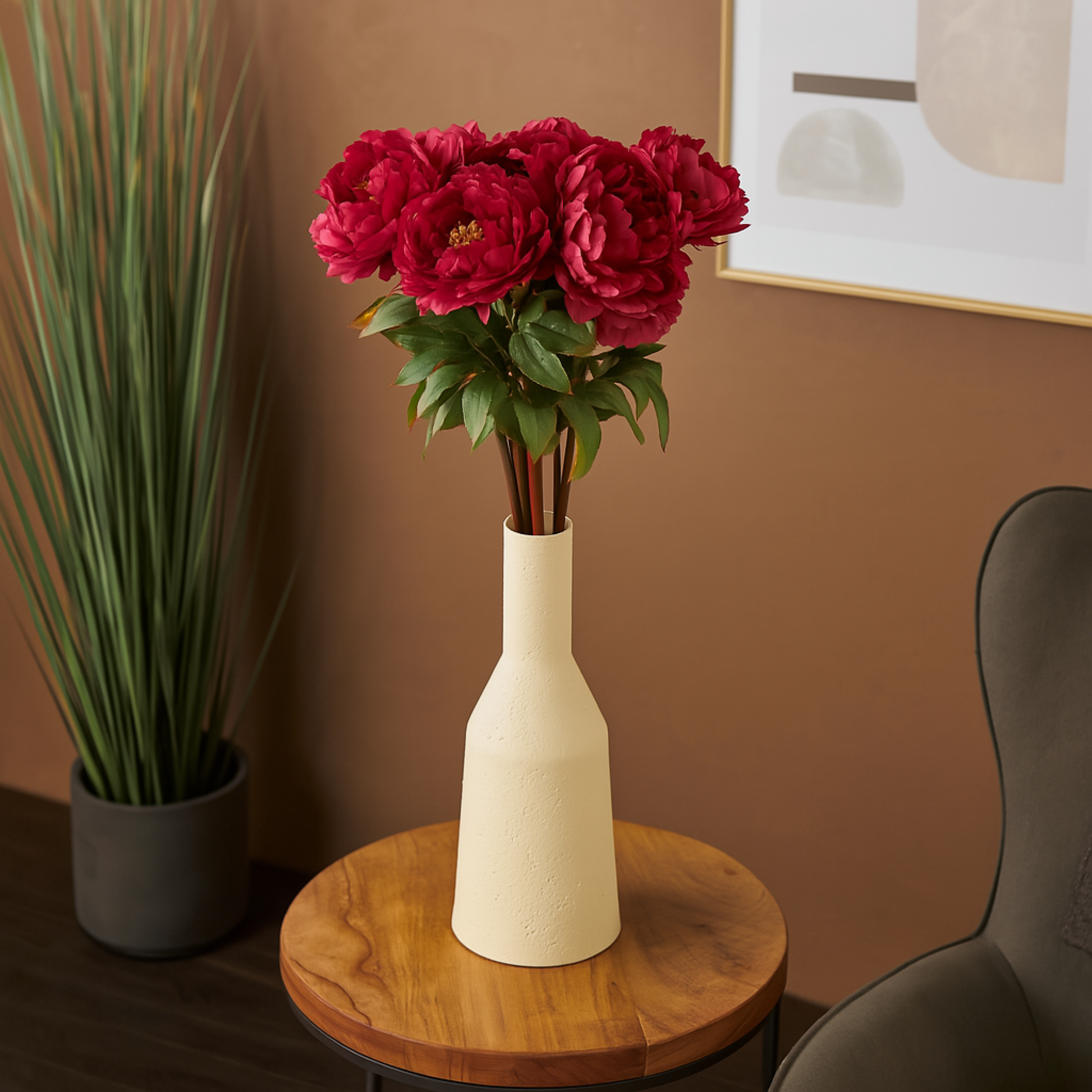 Set of 8 Peony Pink Faux Foliage Tall Indoor Outdoor Artificial Flower Stem