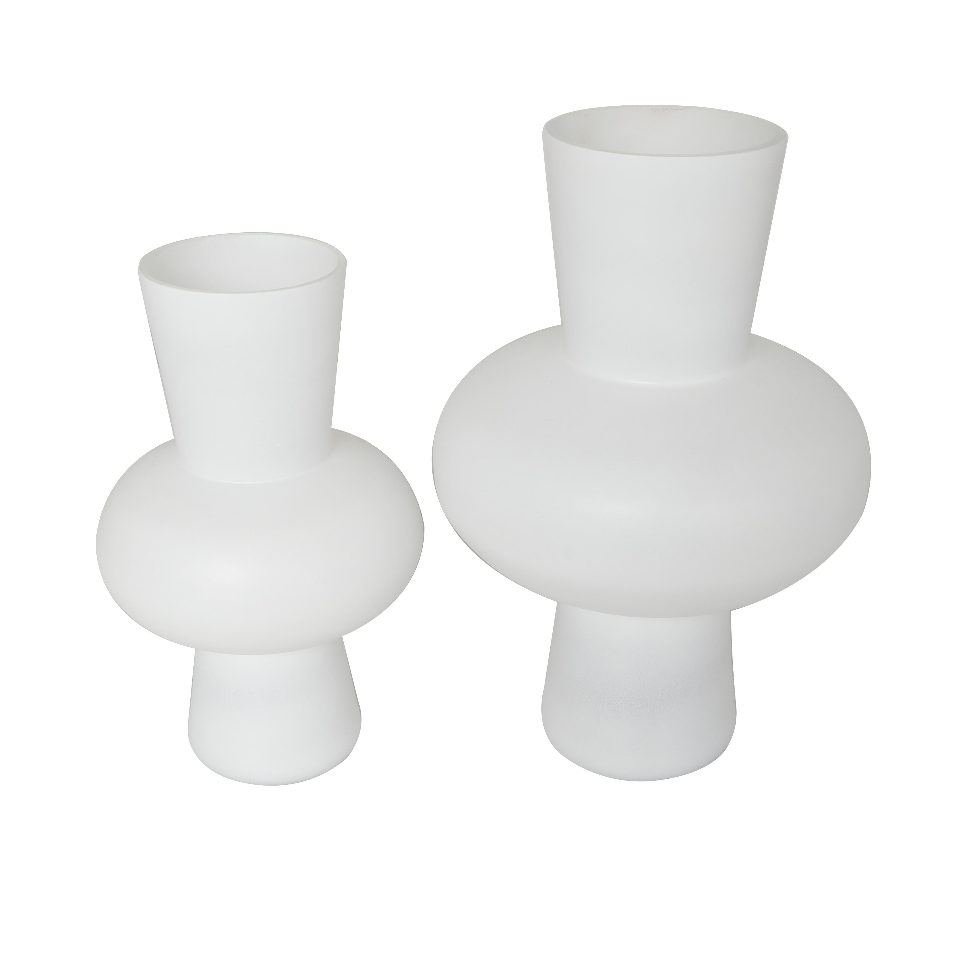 Set of 2 Glass Trumpet Decorative Vase with Wide Rounded Center