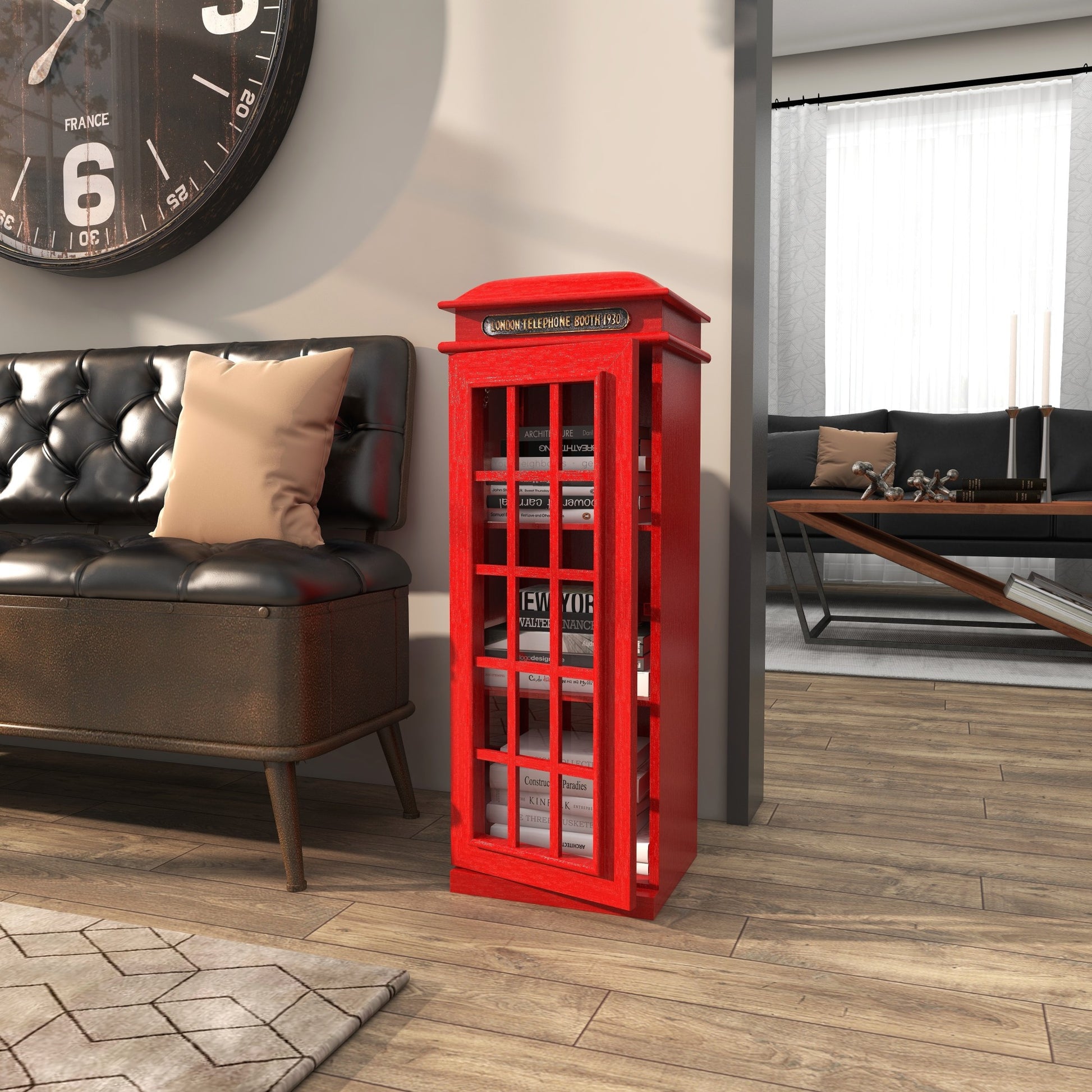 Telephone Red Wooden Vintage London Booth 3 Shelf Room Storage Unit