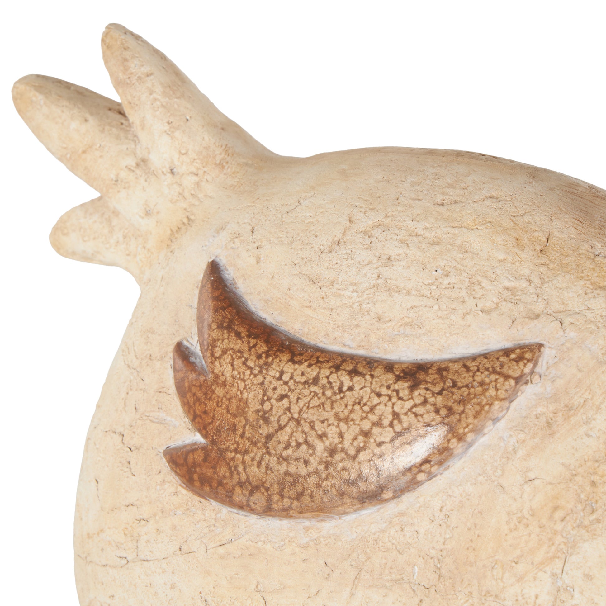 Rooster Cream Magnesium Oxide Sitting Decorative Garden Sculpture with Brown and Red Accents