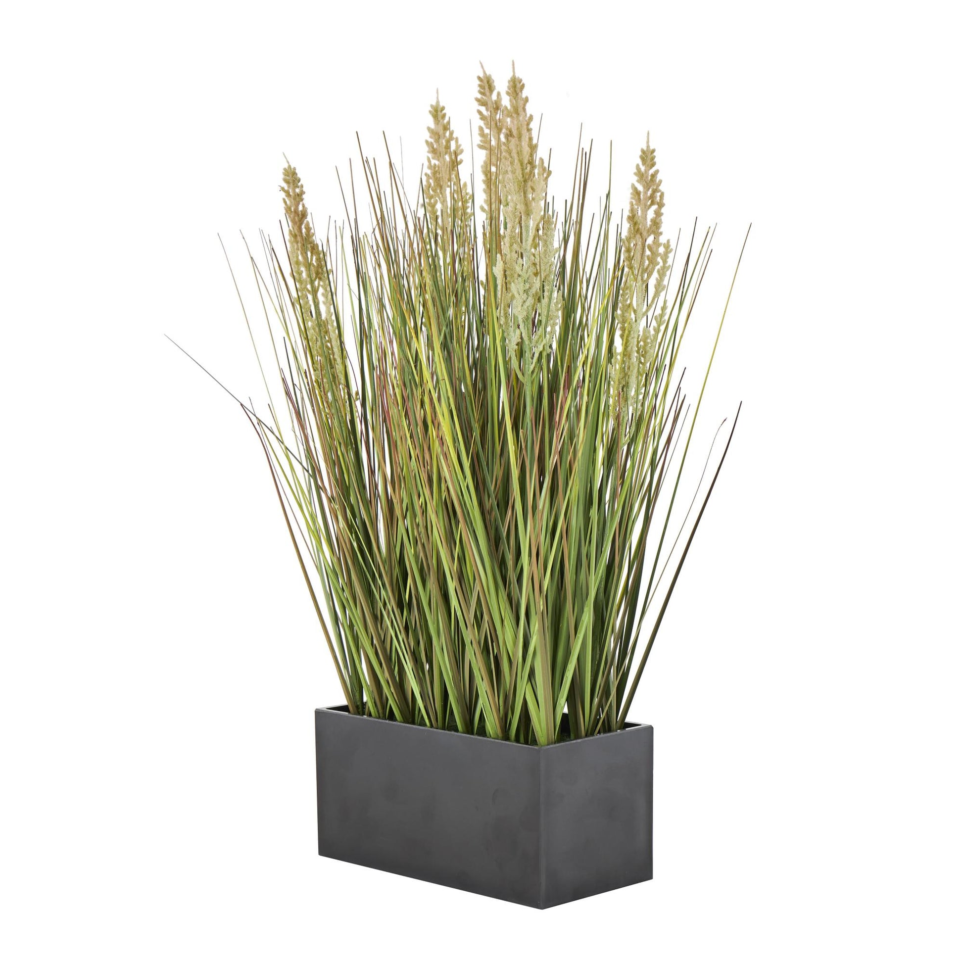 Onion Grass Faux Foliage Indoor Outdoor Artificial Plant with Black Rectangular Plastic Pot 13" x 10" x 18"