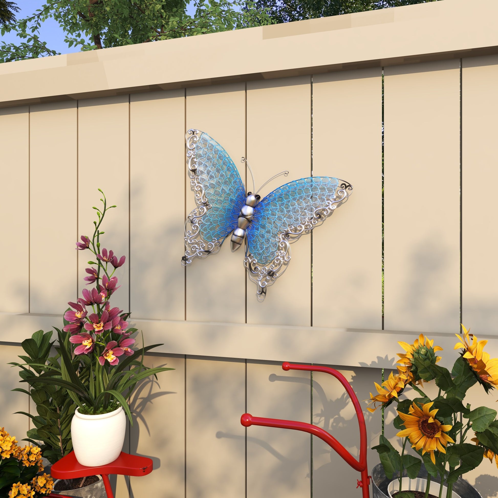 Butterfly Metal Cutout Home Wall Decor with Silver Scroll Details