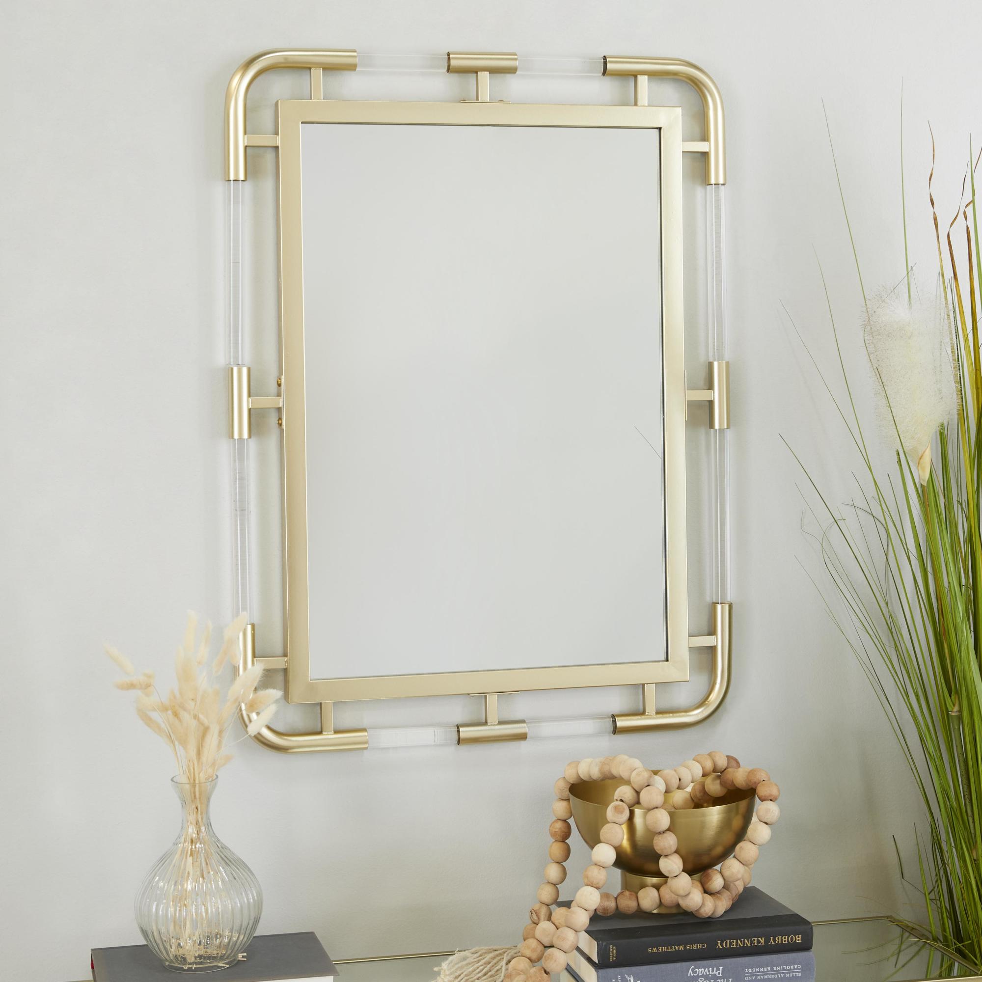 CosmoLiving by Cosmopolitan Gold Metal Room Wall Mirror with Acrylic Details