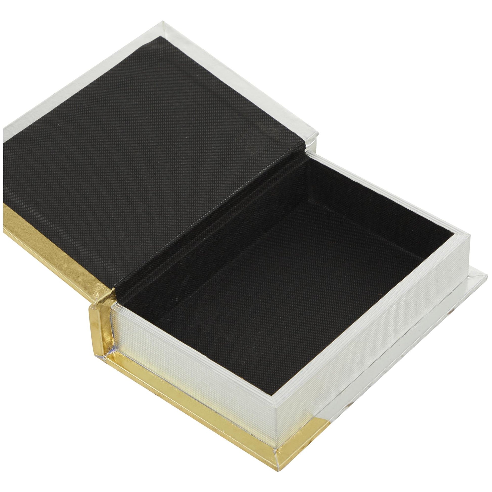 CosmoLiving by Cosmopolitan Set of 3 Silver Faux Leather Metallic Faux Book Storage Decorative Box with Wavy Gold Design