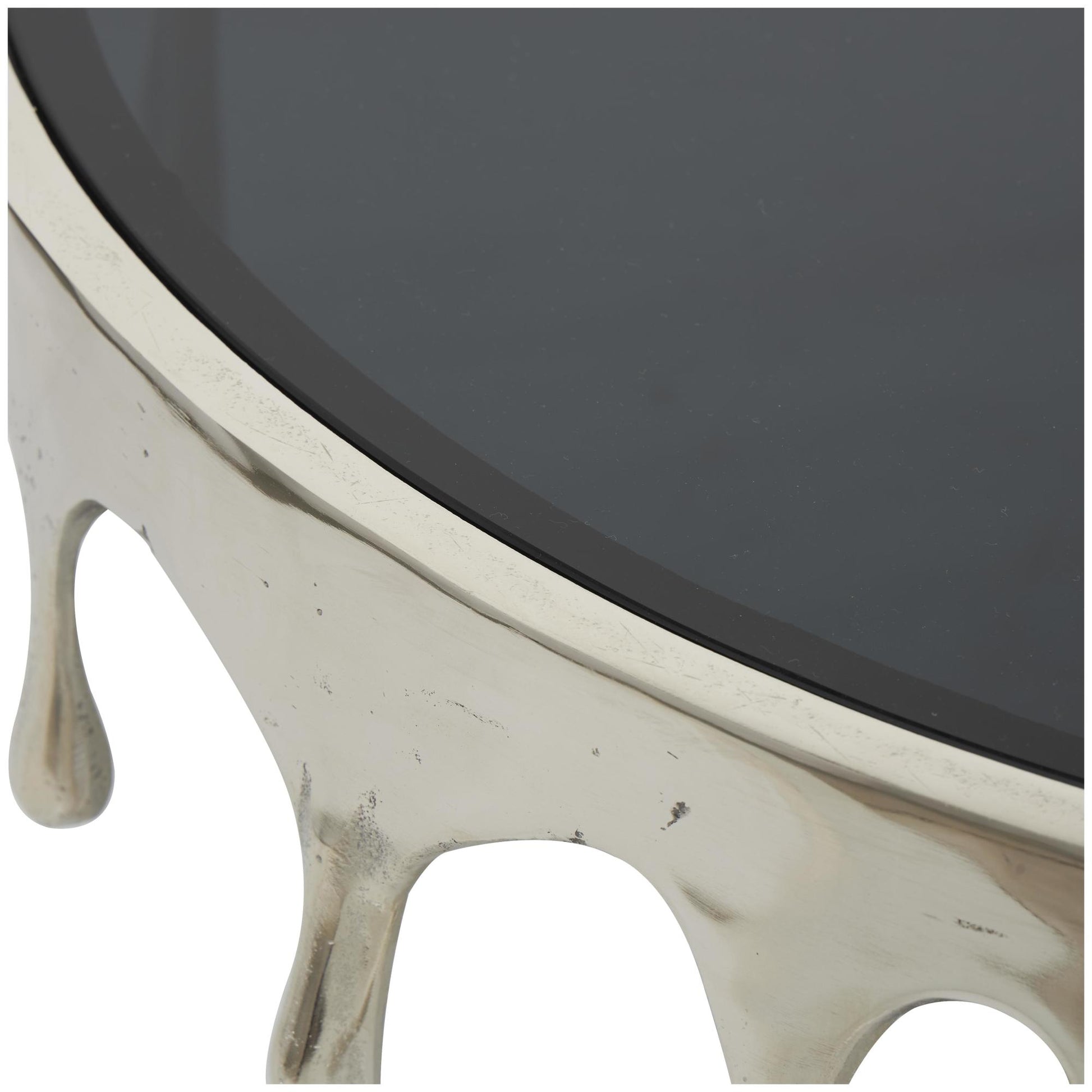 Abstract Aluminum Metal Drip Living Room Coffee Table with Melting Designed Legs and Shaded Glass Top 36" x 36" x 16"