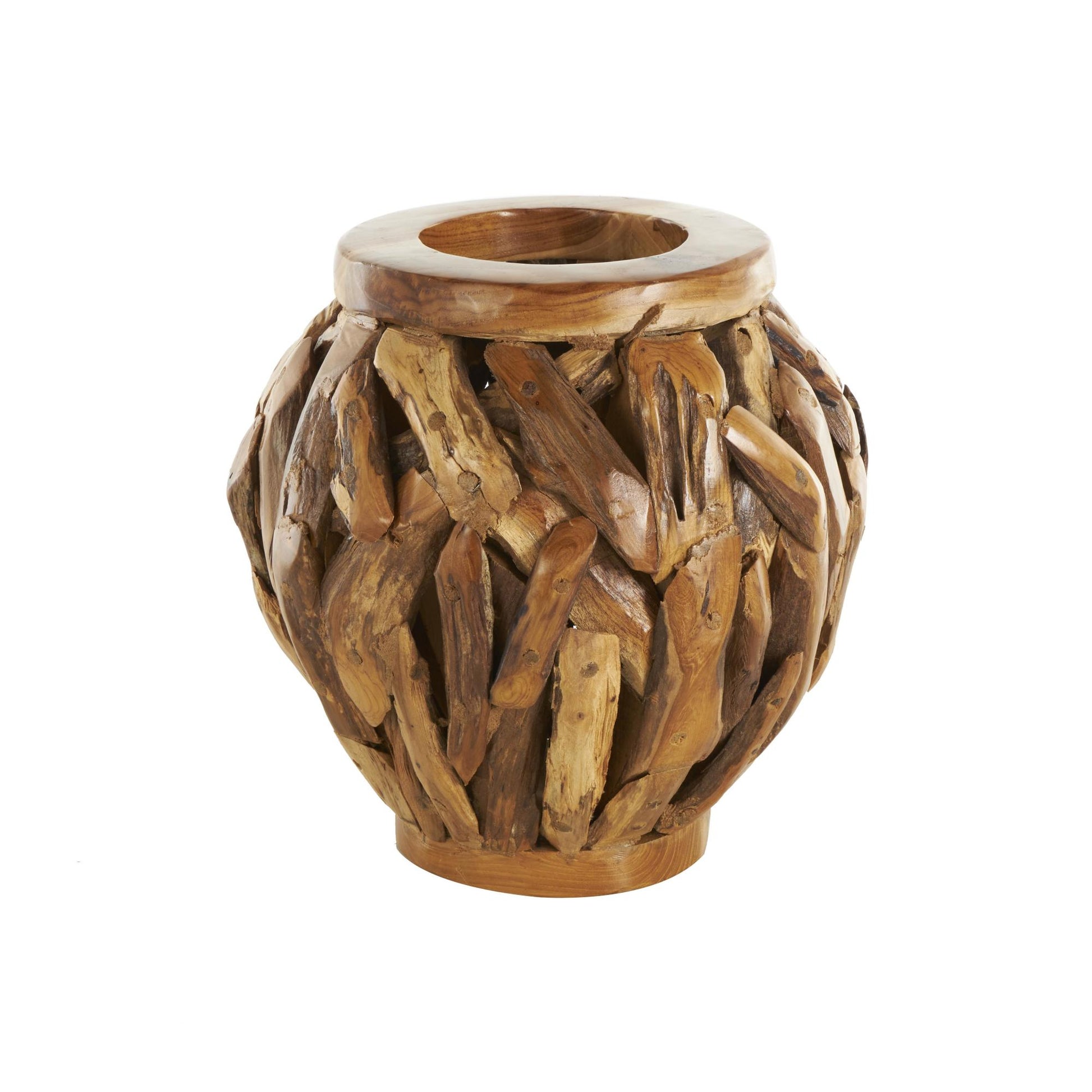 Brown Teak Wood Handmade Live Edge Tree Branch Pot Decorative Vase