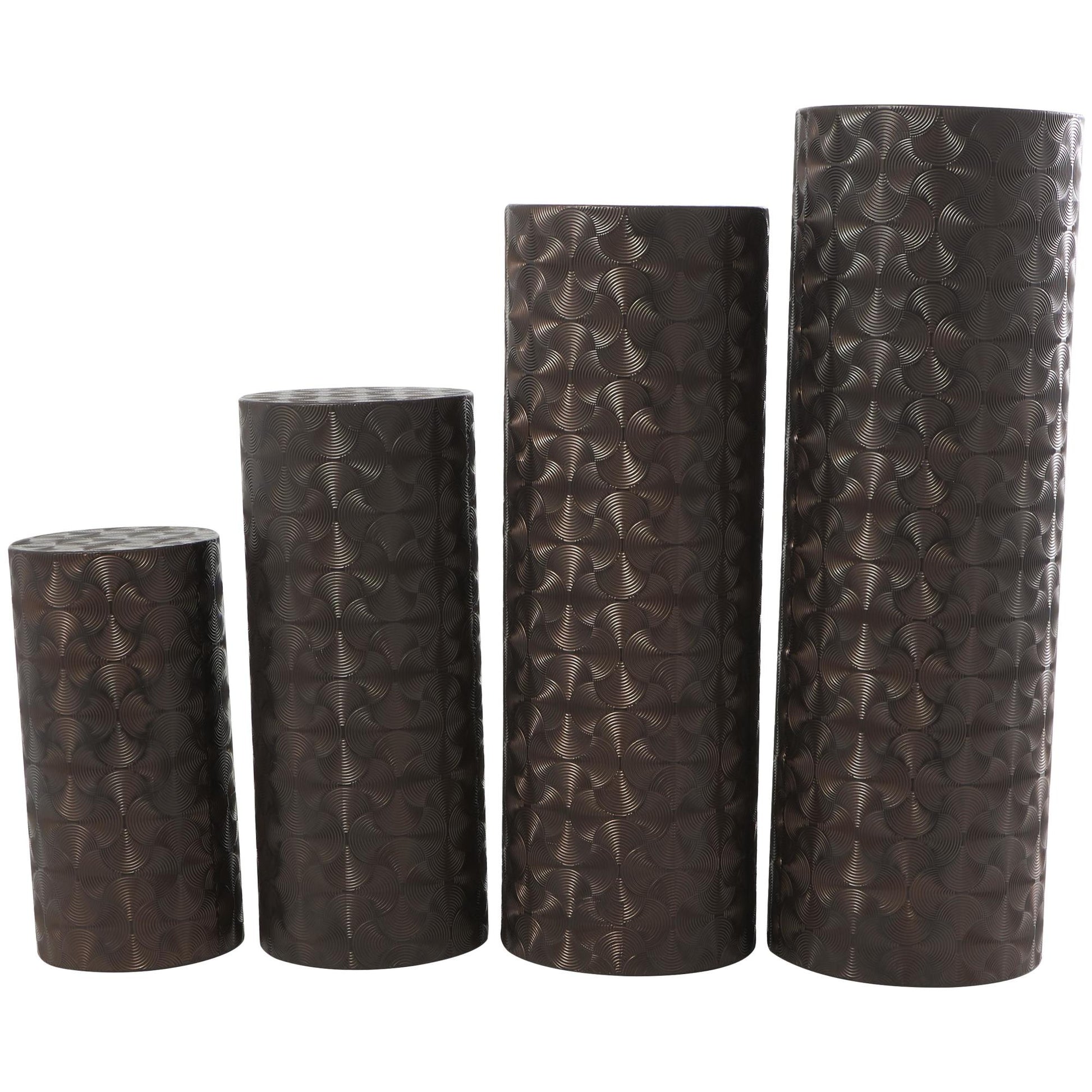Set of 4 Metal Pillar Style Side End Pedestal Table with Hammered Design