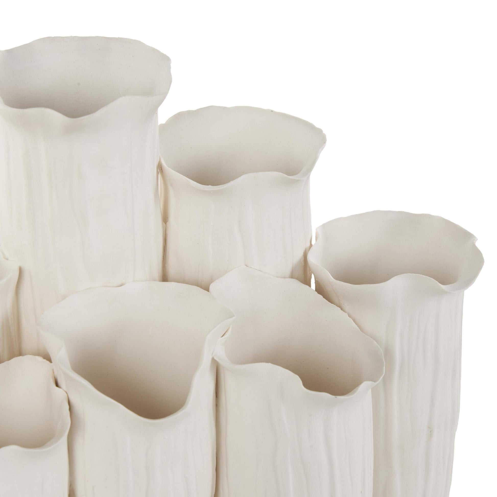 Abstract Ceramic Floral Inspired Decorative Vase with Linear Grooves and 10 Openings