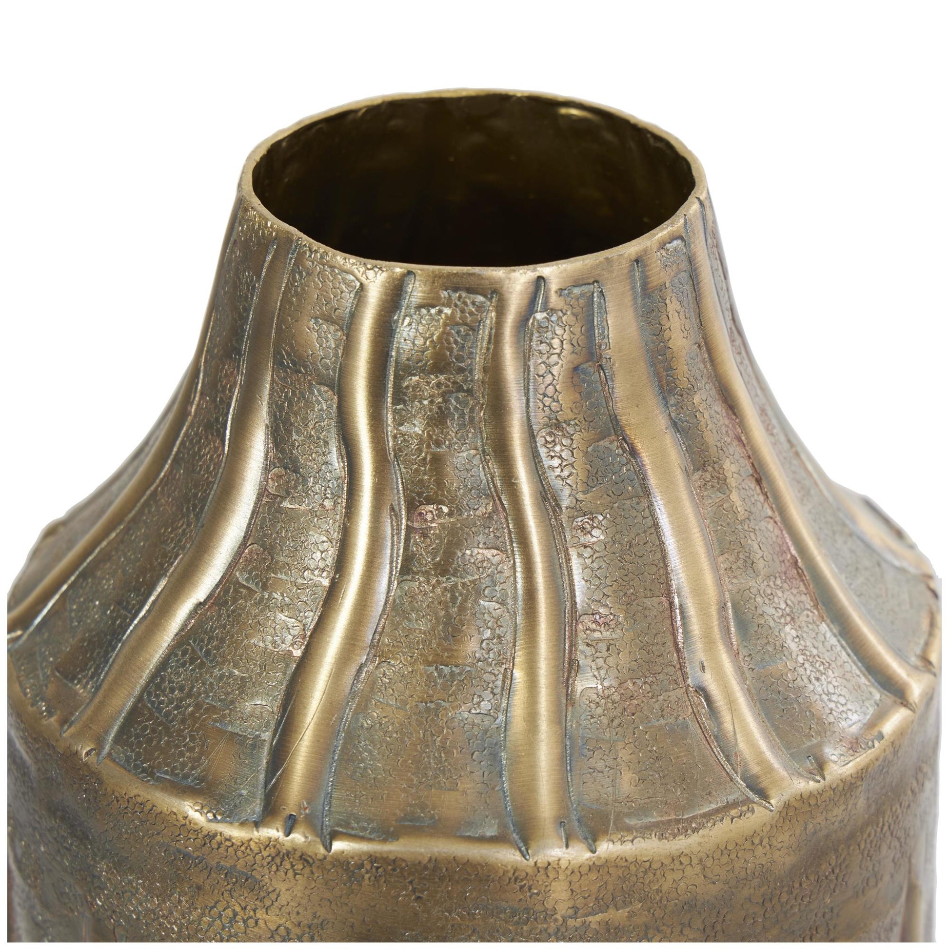 Brass Metal Snakeskin Inspired Decorative Vase with Dimensional Wavy Accents