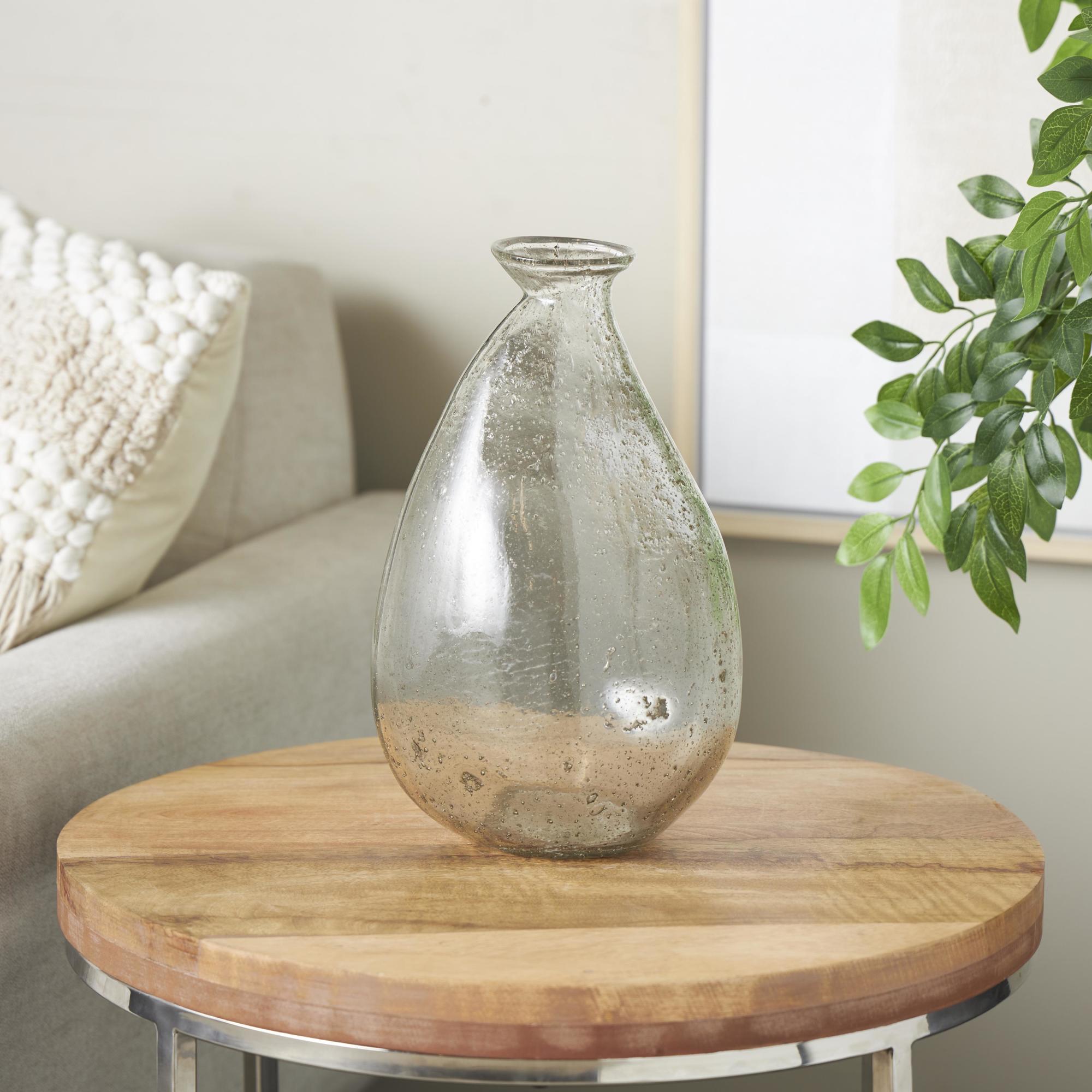 Clear Glass Speckled Decorative Vase with Brown Accents
