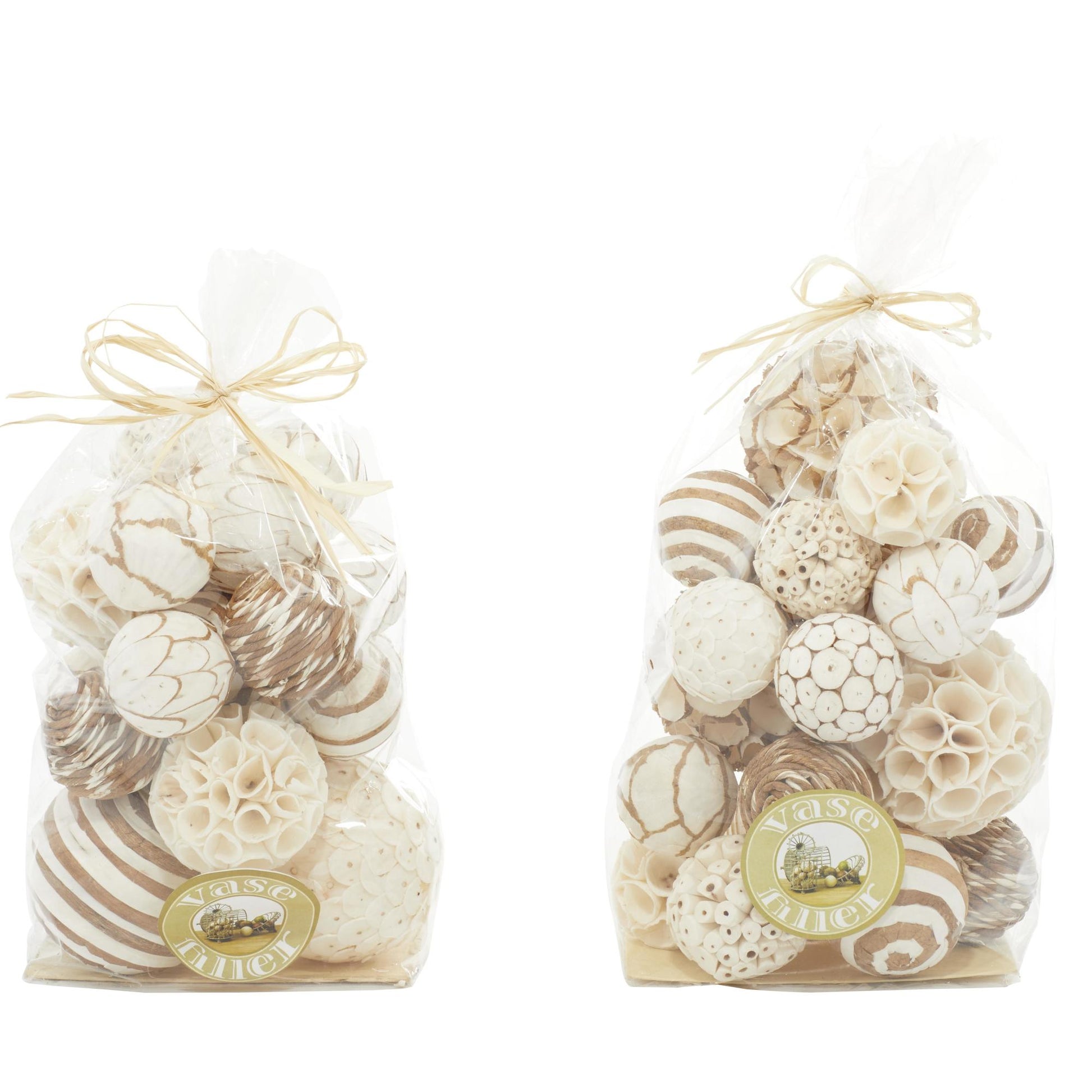 Set of 2 Brown Dried Plant Handmade Decorative Orbs & Vase Filler with Varying Designs